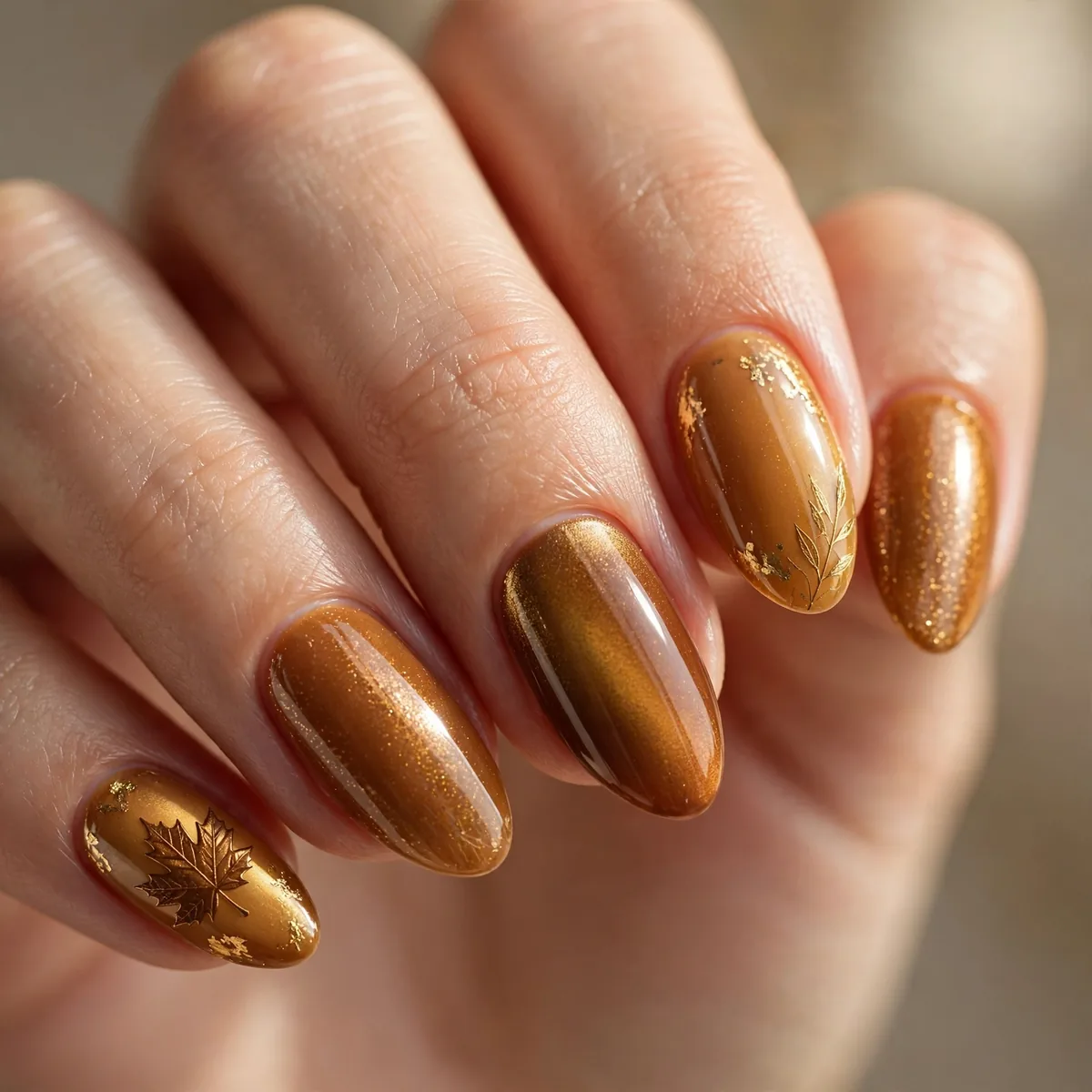 Golden brown thanksgiving nails
