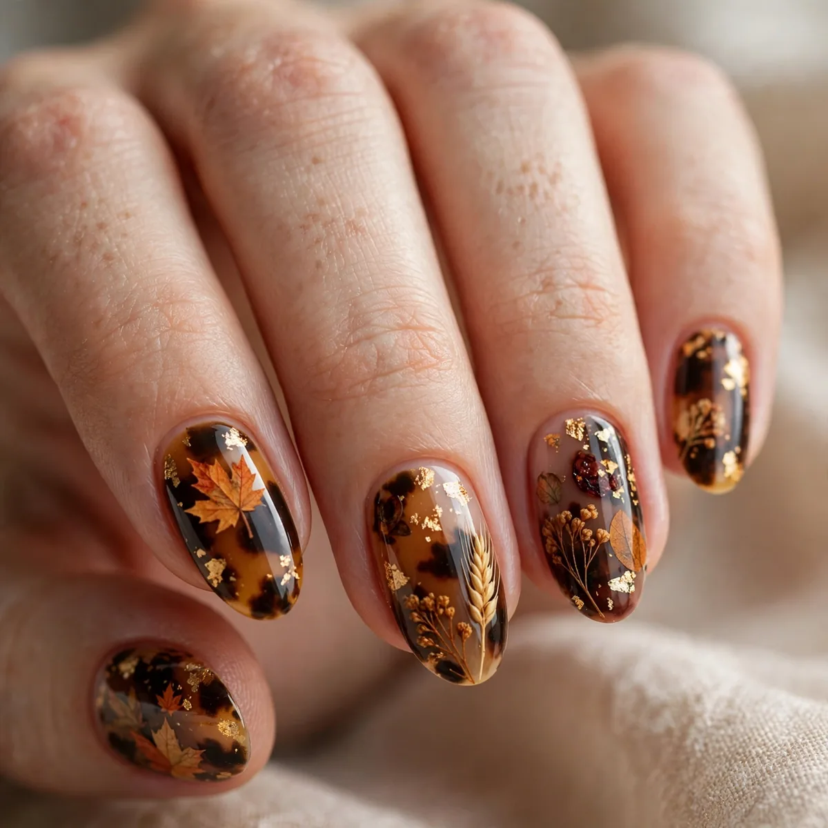 Tortoiseshell thanksgiving nail pattern