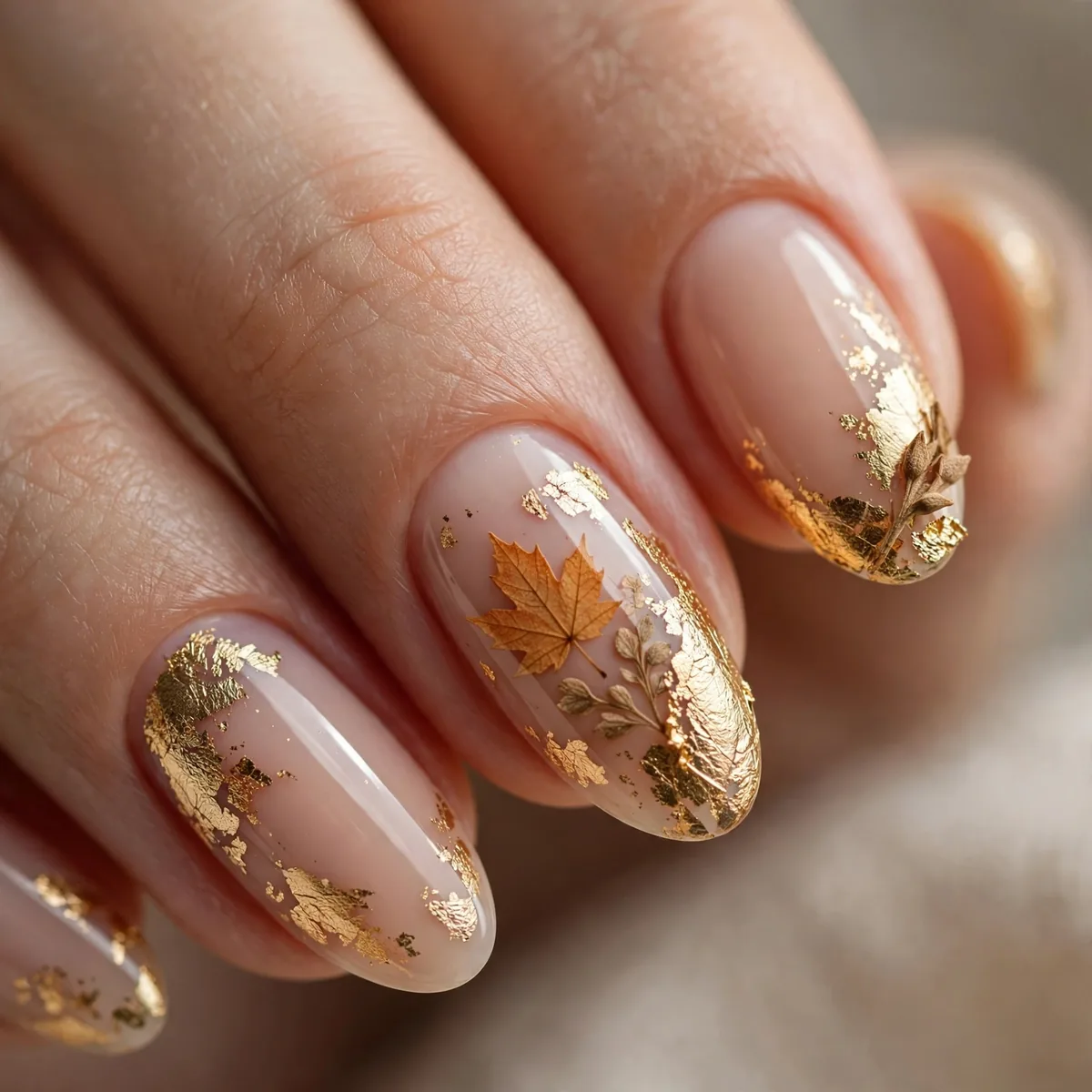 Gold leaf thanksgiving nail accents