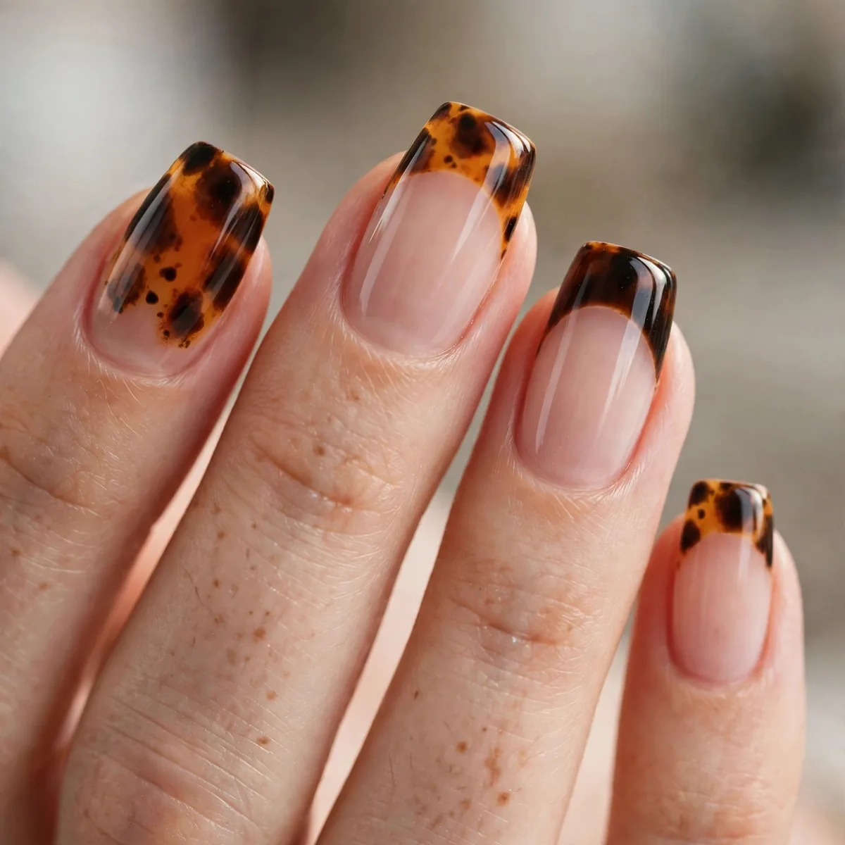Tortoiseshell French tip nails
