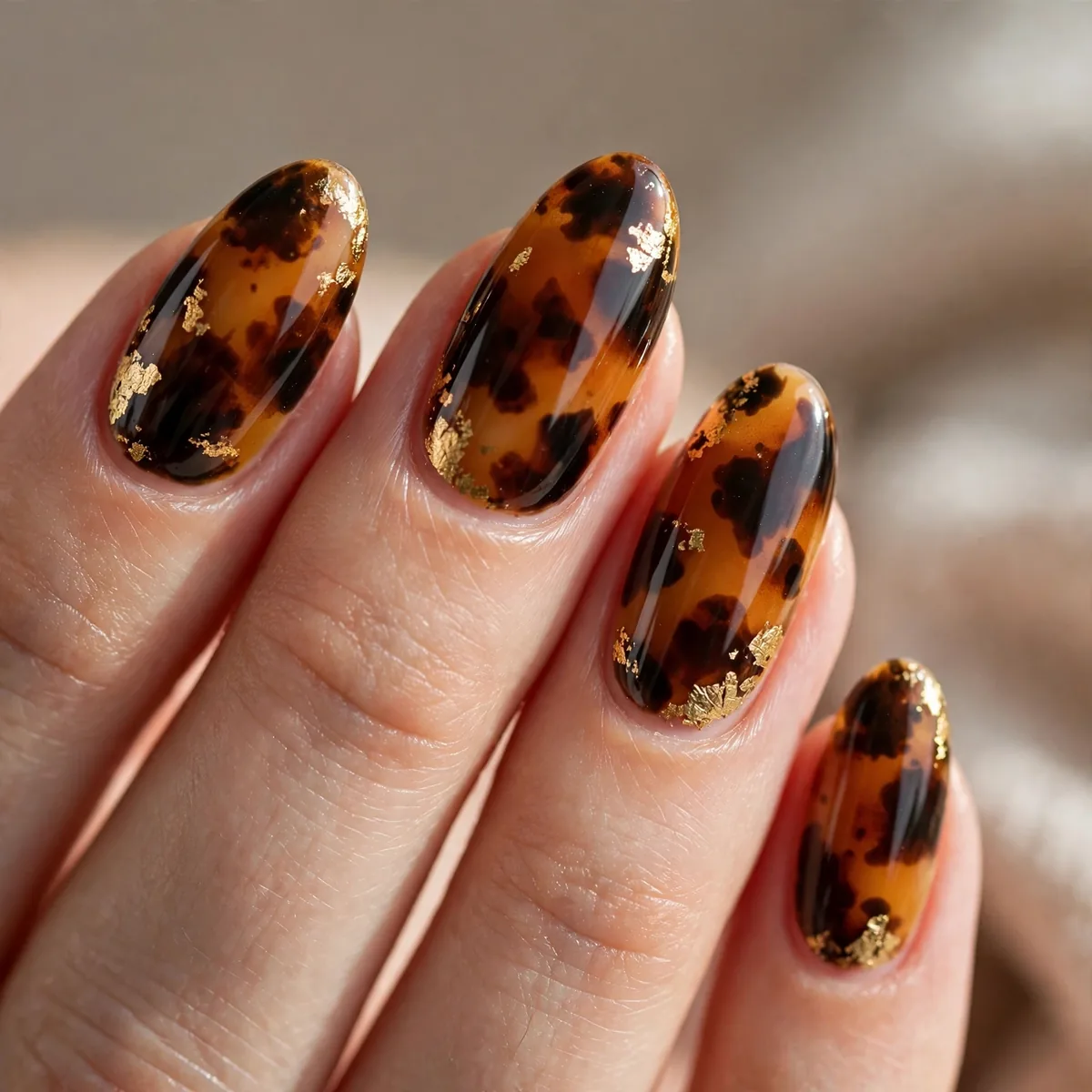 Tortoiseshell nails with gold foil