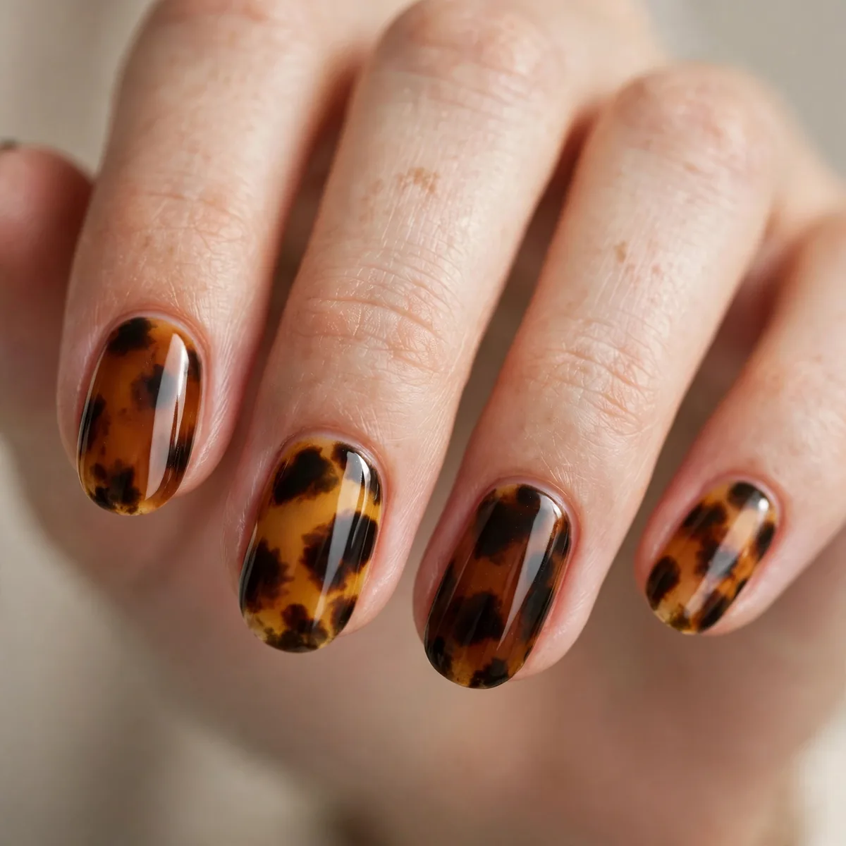 Tortoiseshell on oval-shaped nails