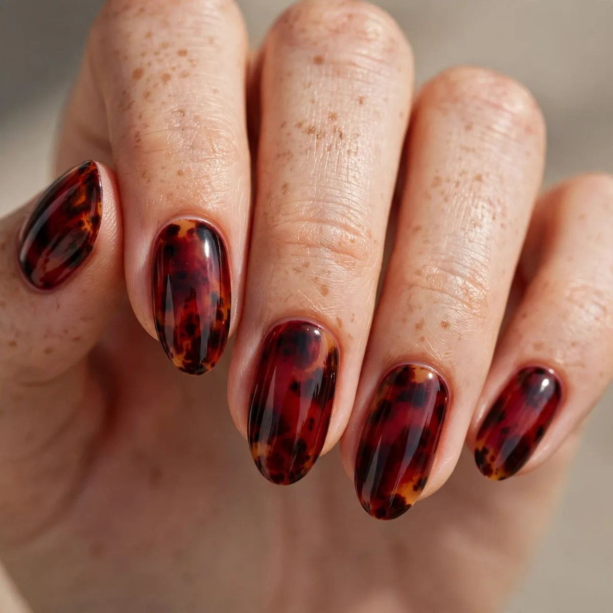 Red tortoiseshell nail pattern