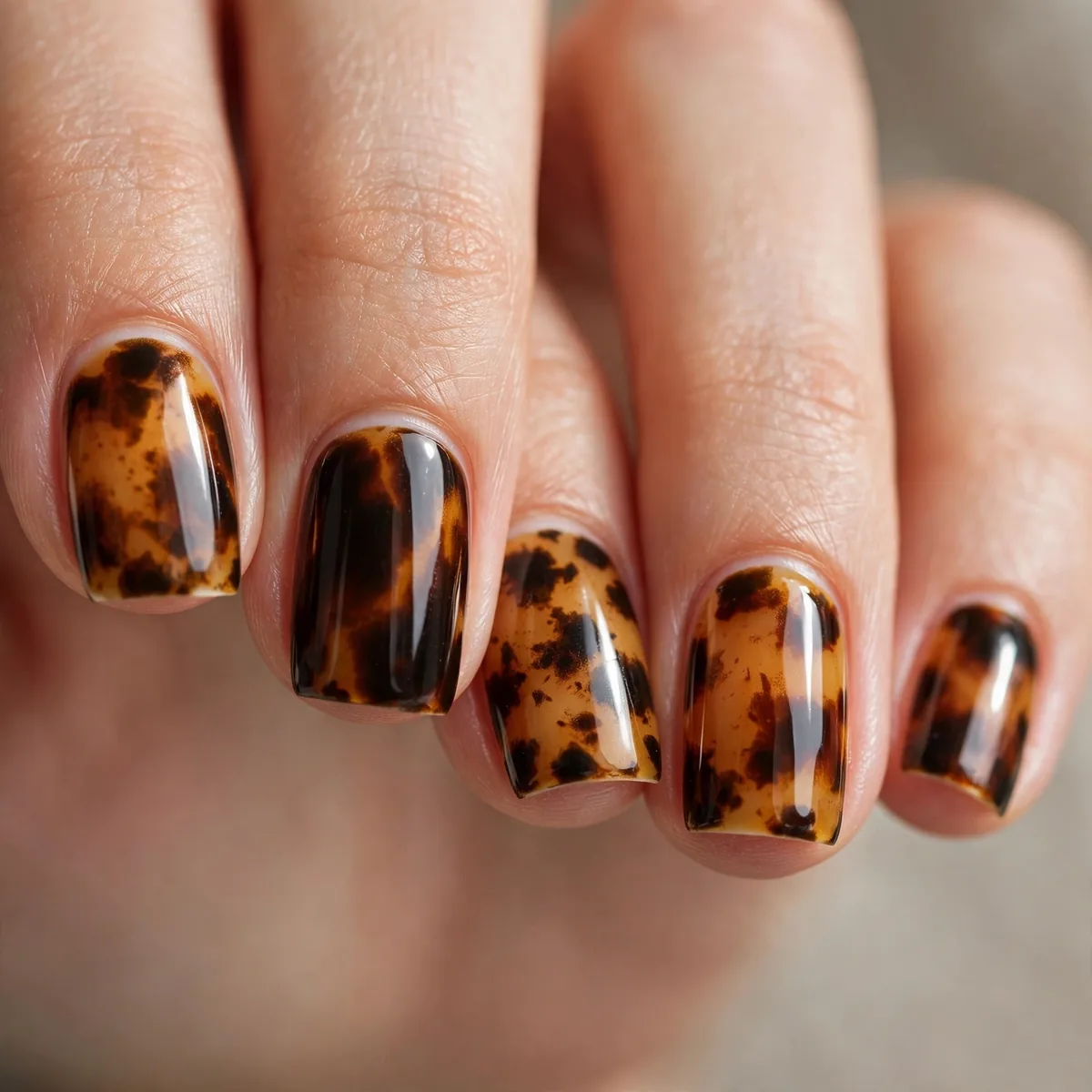 Tortoiseshell on short square nails