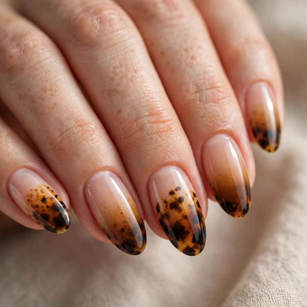 Tortoiseshell ombre gradient nails