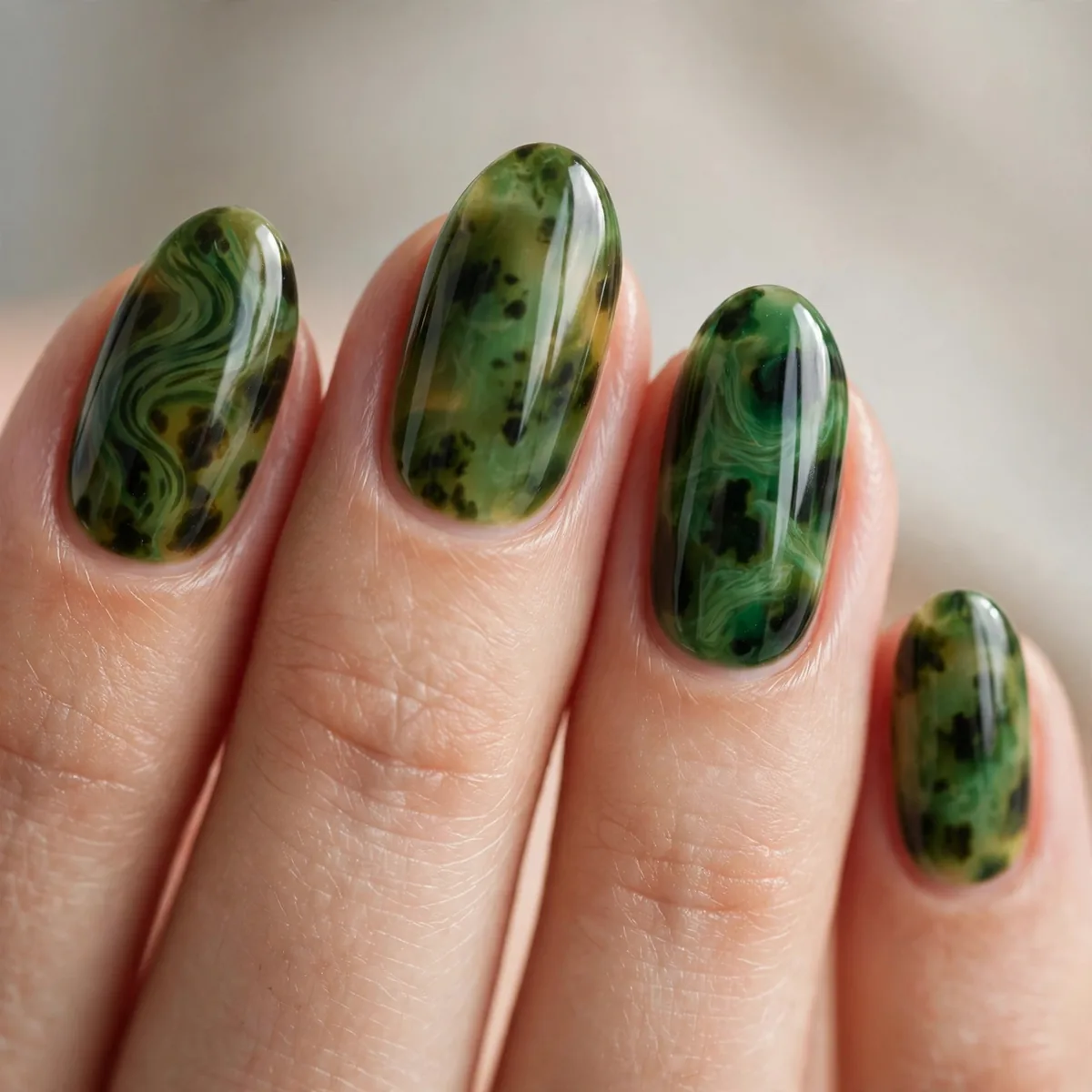 Green tortoiseshell pattern nails