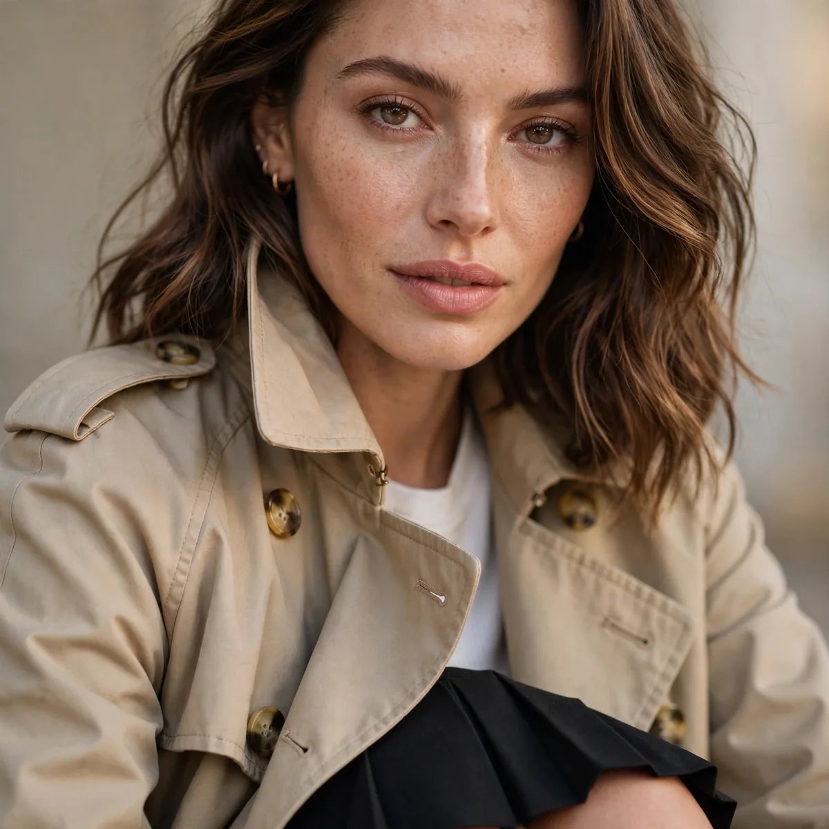 Trench coat with mini skirt