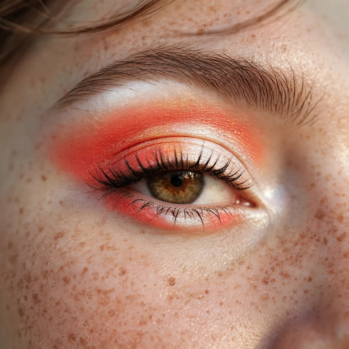 Close-up of Tropical Sunset Eyes featuring vivid coral and creamy white