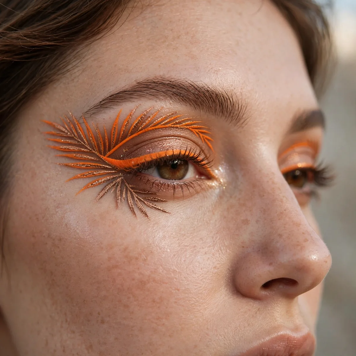 Close-up of Palm Leaf Liner featuring tangerine pop and light bronze