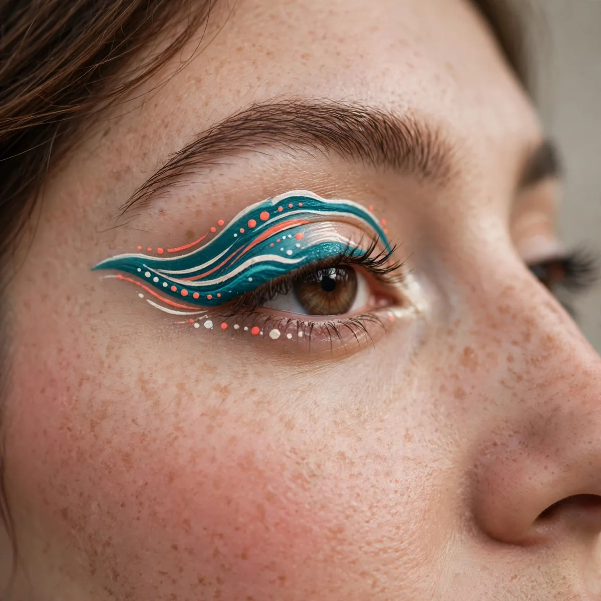 Close-up of Teal Wave Liner featuring vivid coral and creamy white