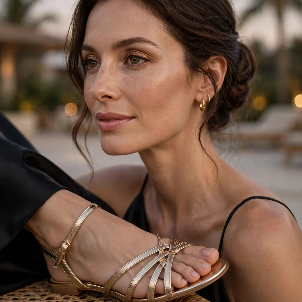 Metallic sandals resort evening
