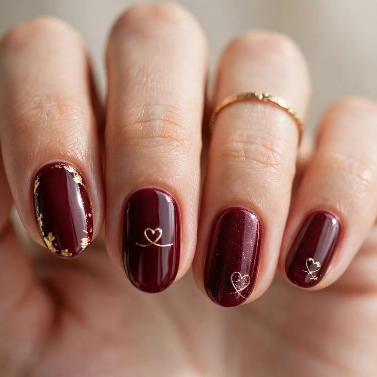Burgundy wine valentines nails