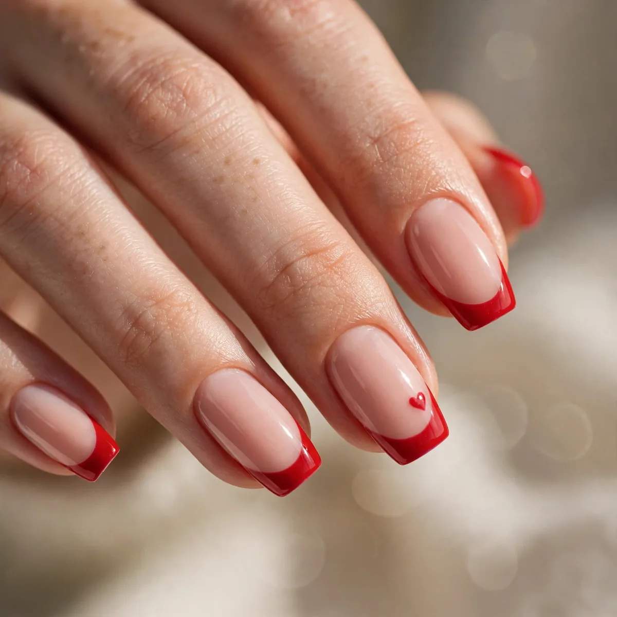 Red french tip valentines nails