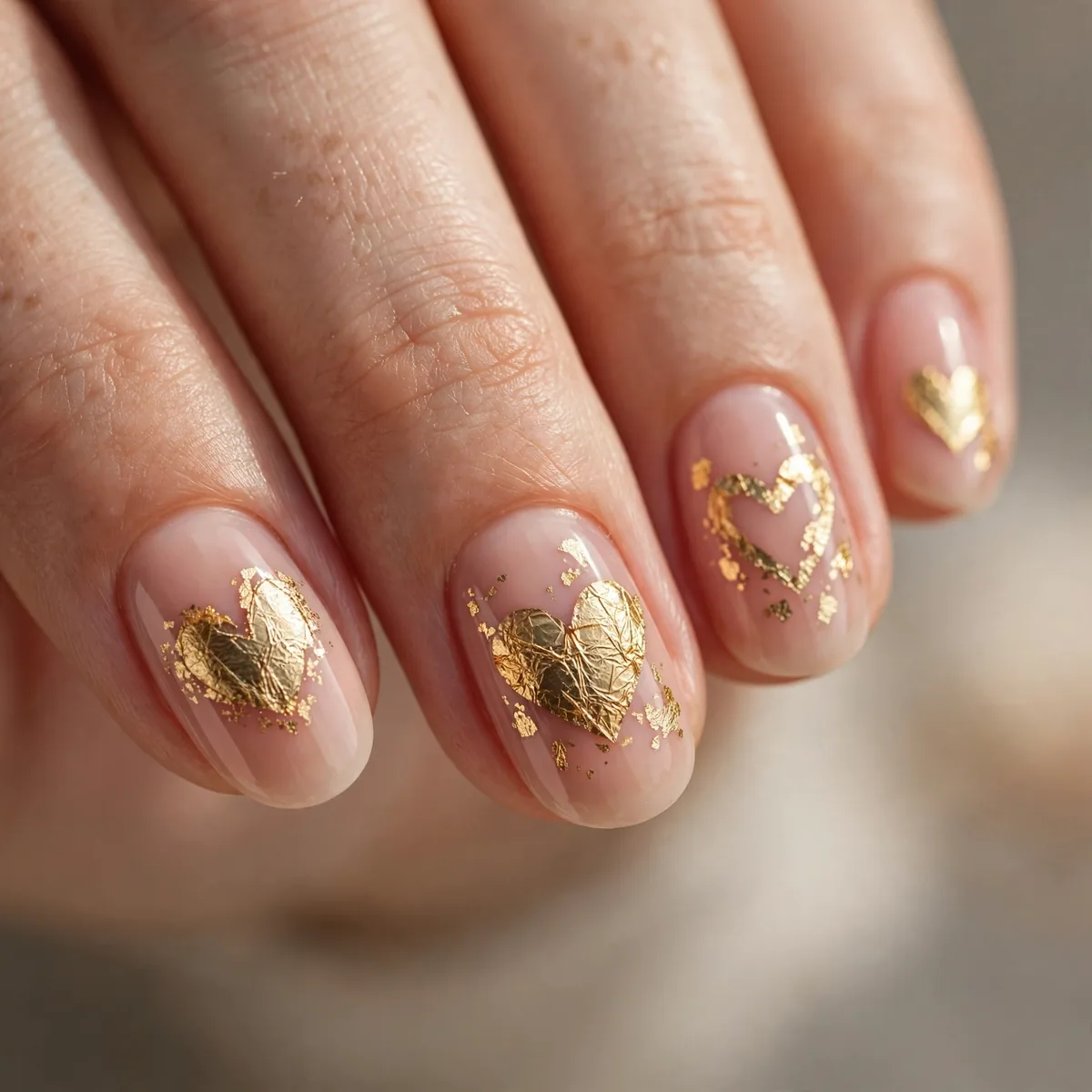 Gold heart foil valentines nails
