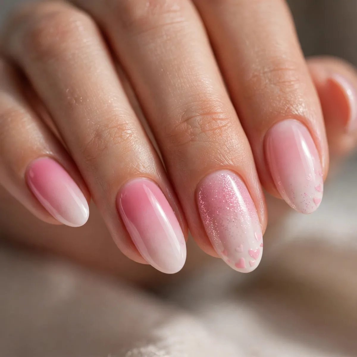 Pink ombre valentines nail design