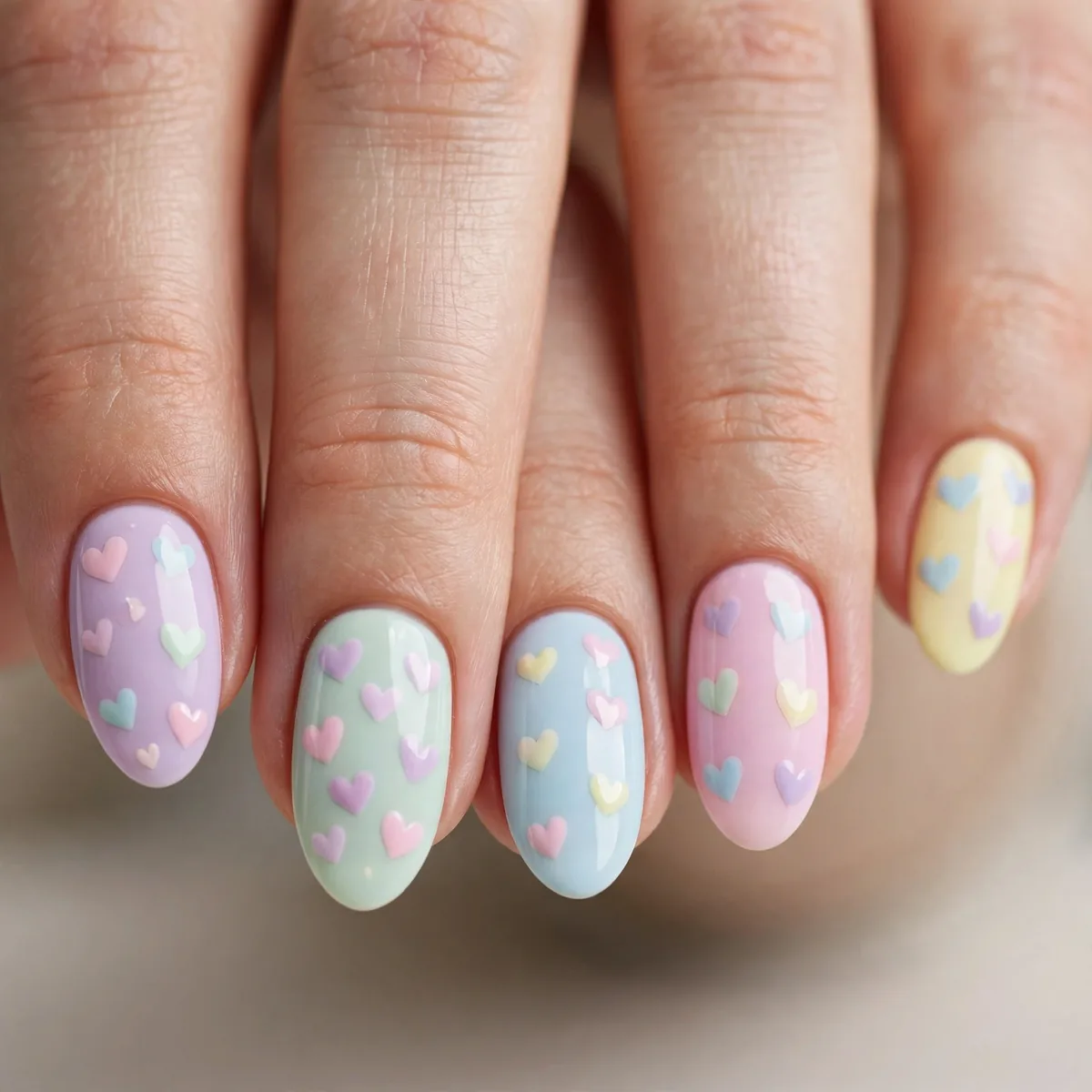 Pastel conversation heart nails