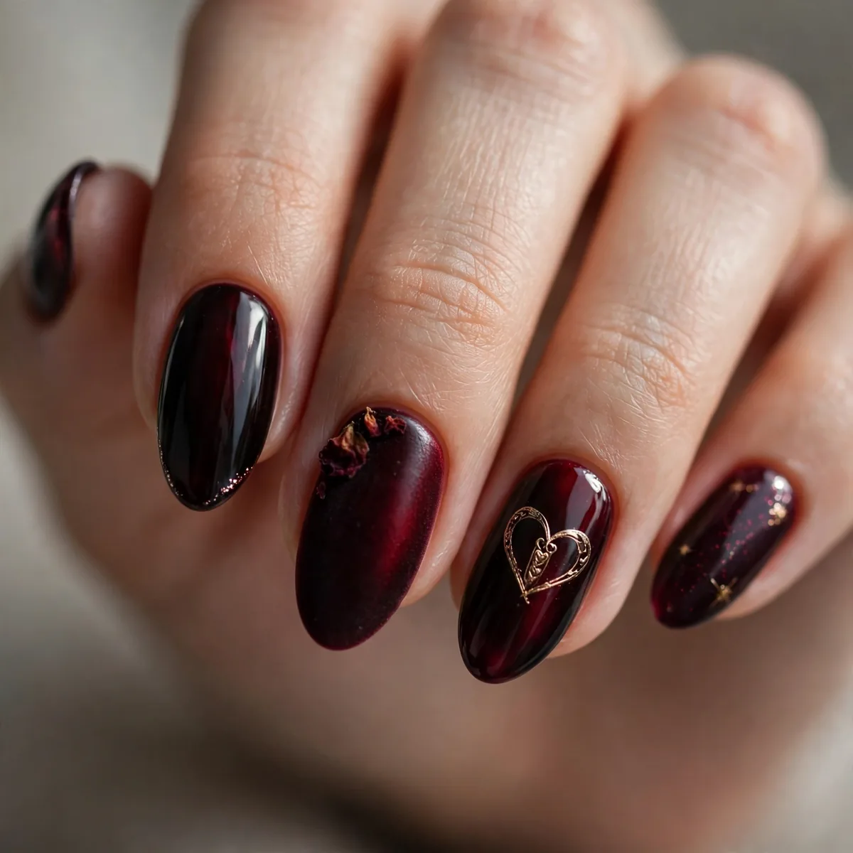 Dark moody valentines nails