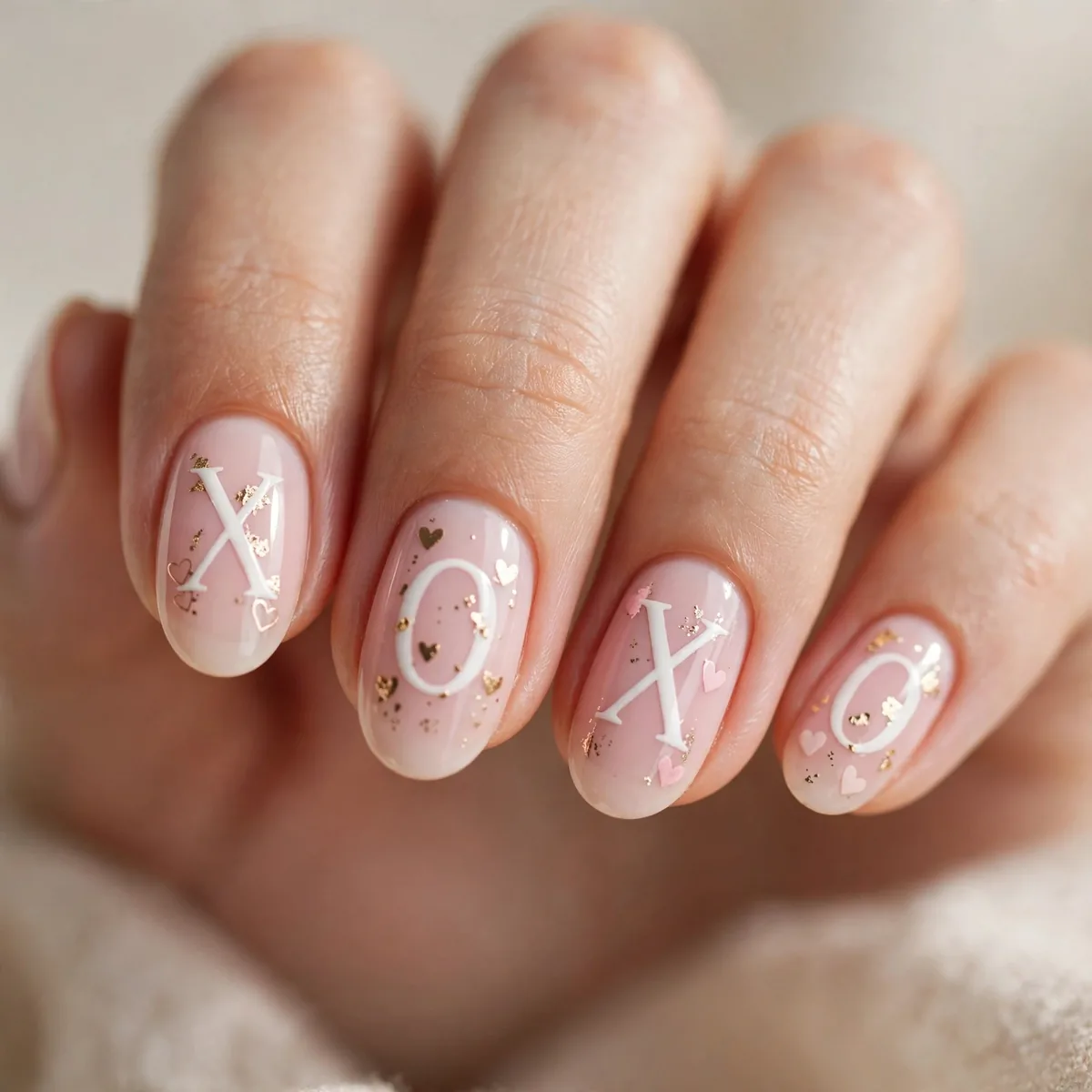 XOXO letter nail art valentines