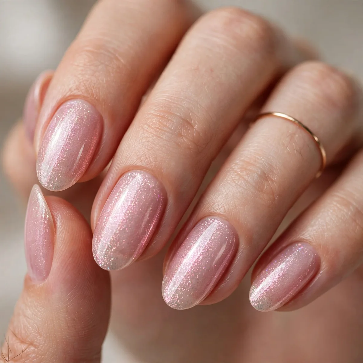 Rose quartz shimmer valentines nails
