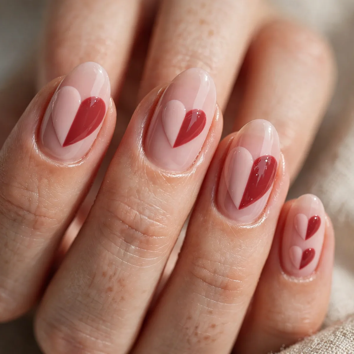 Two-tone heart valentines nail design