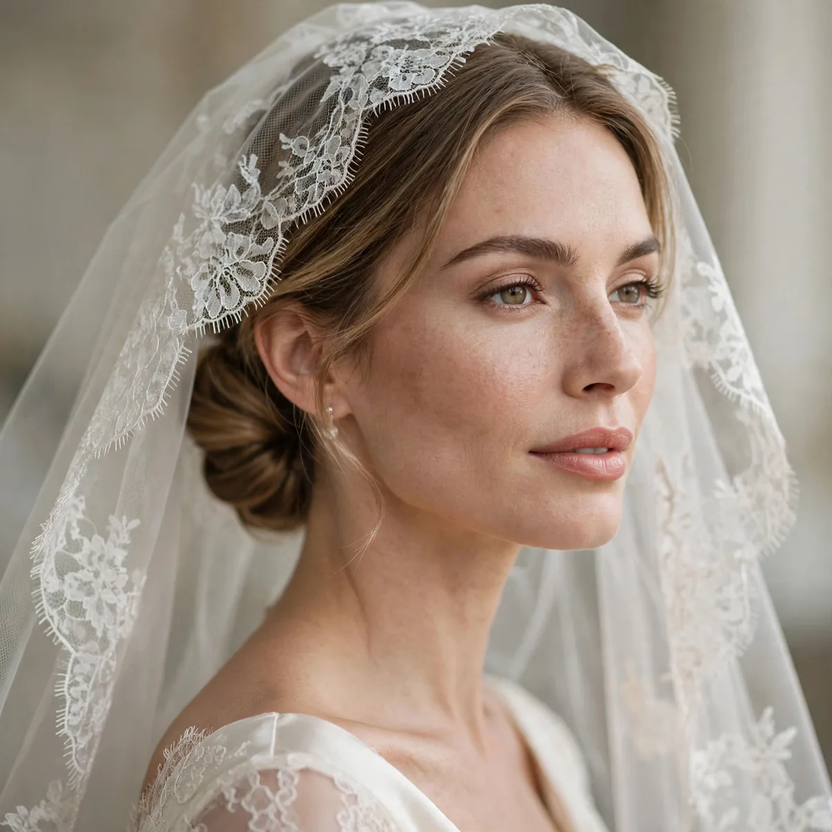 Cathedral veil with low chignon