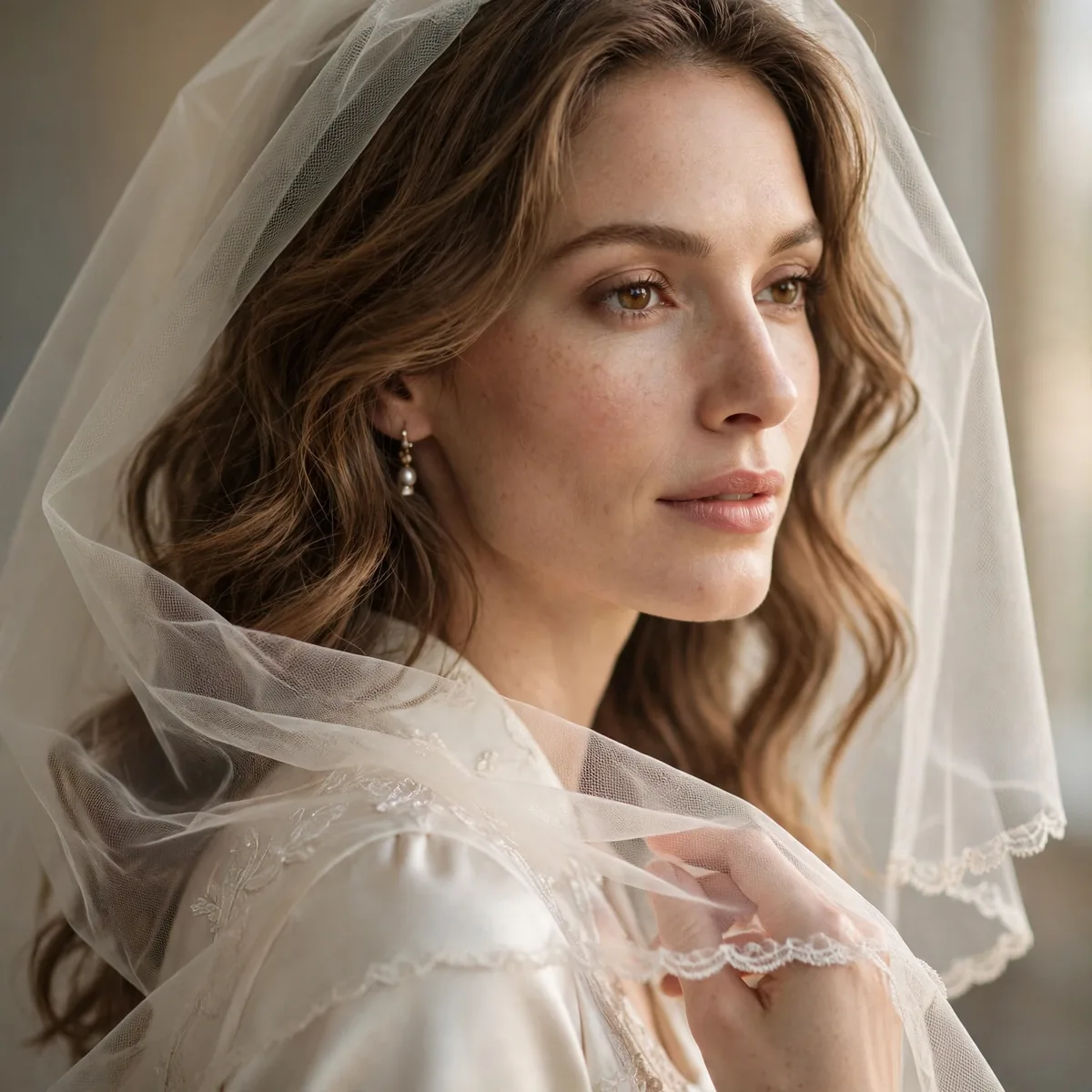 Fingertip veil with soft waves
