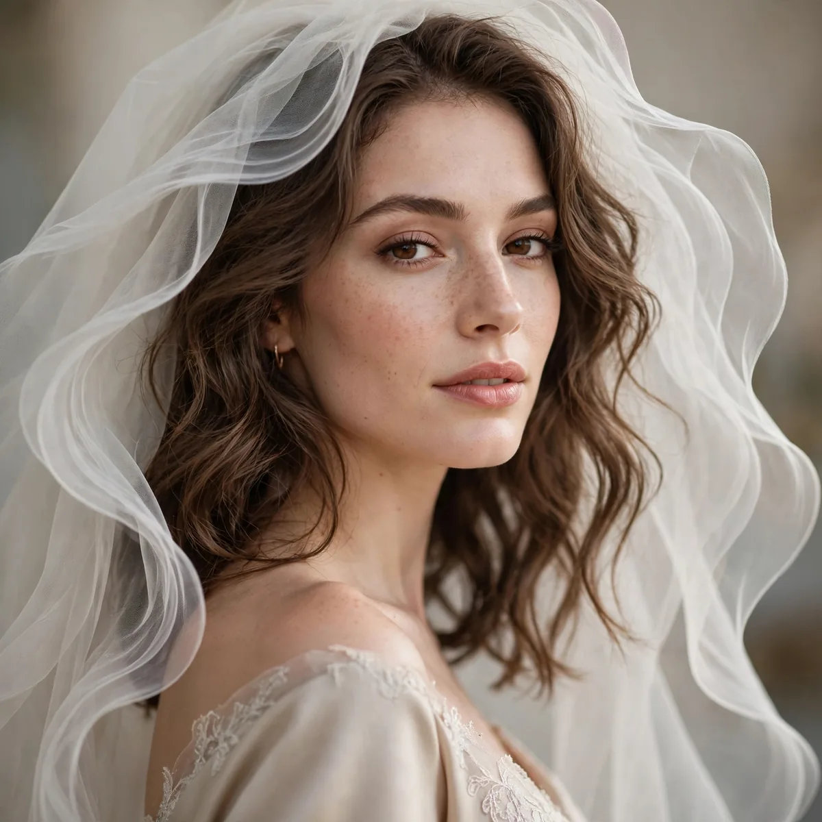 Waltz length veil with waves