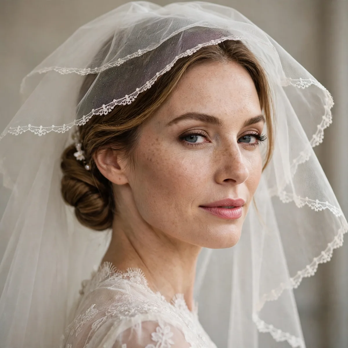 Double tier veil with chignon