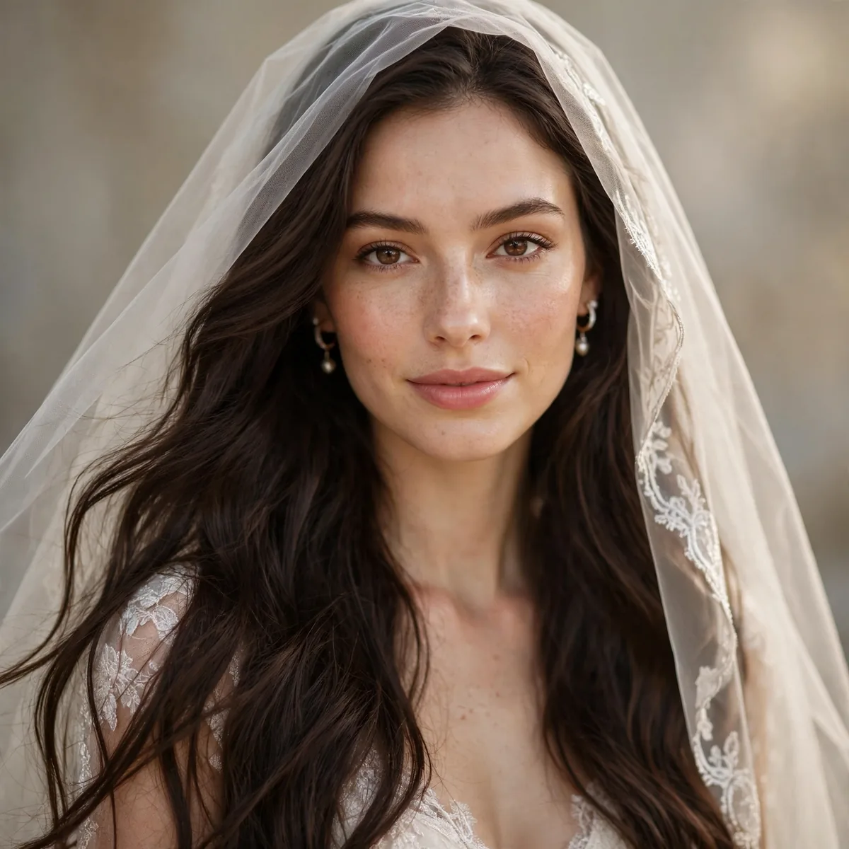 Veil worn with long hair down