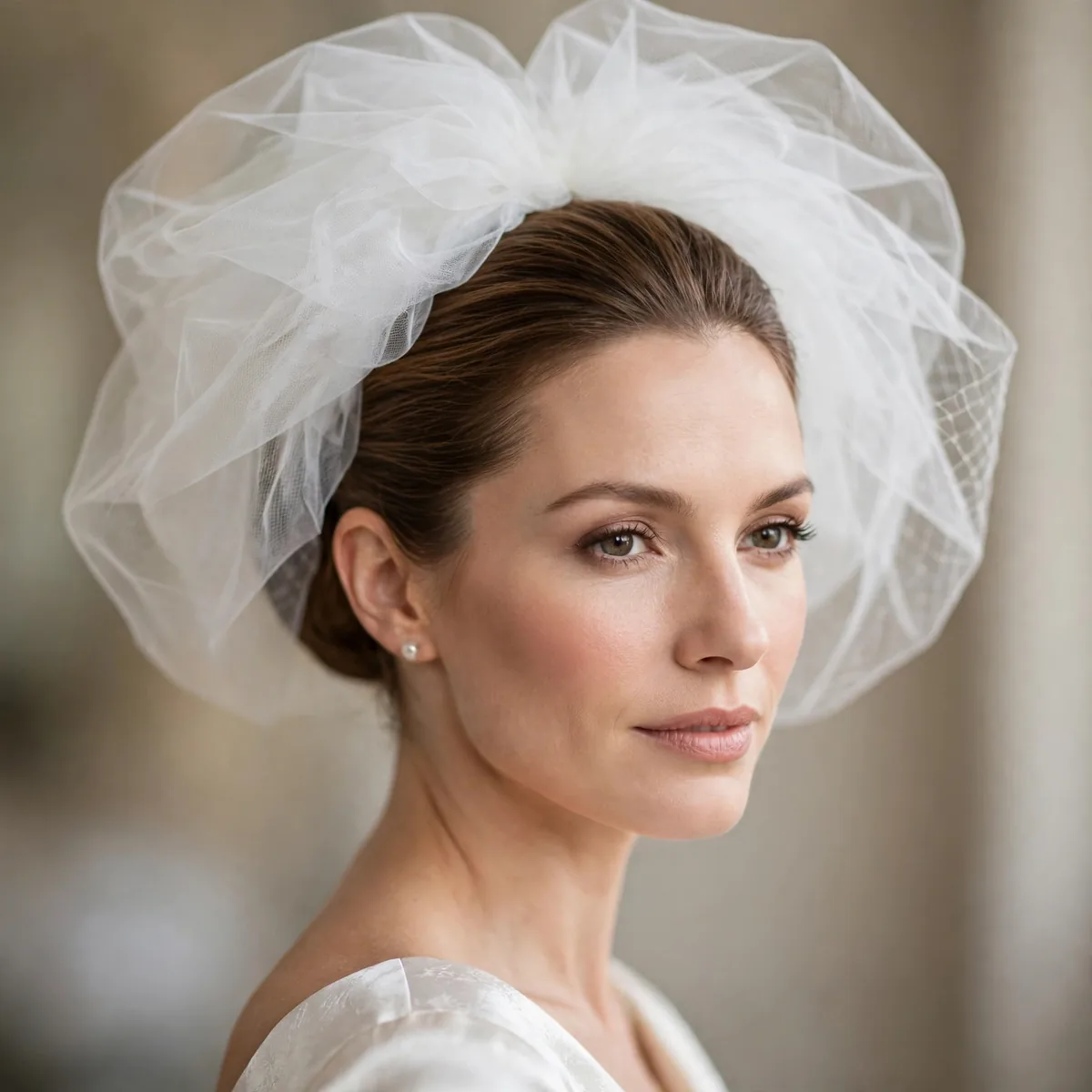 Pouf veil with smooth updo