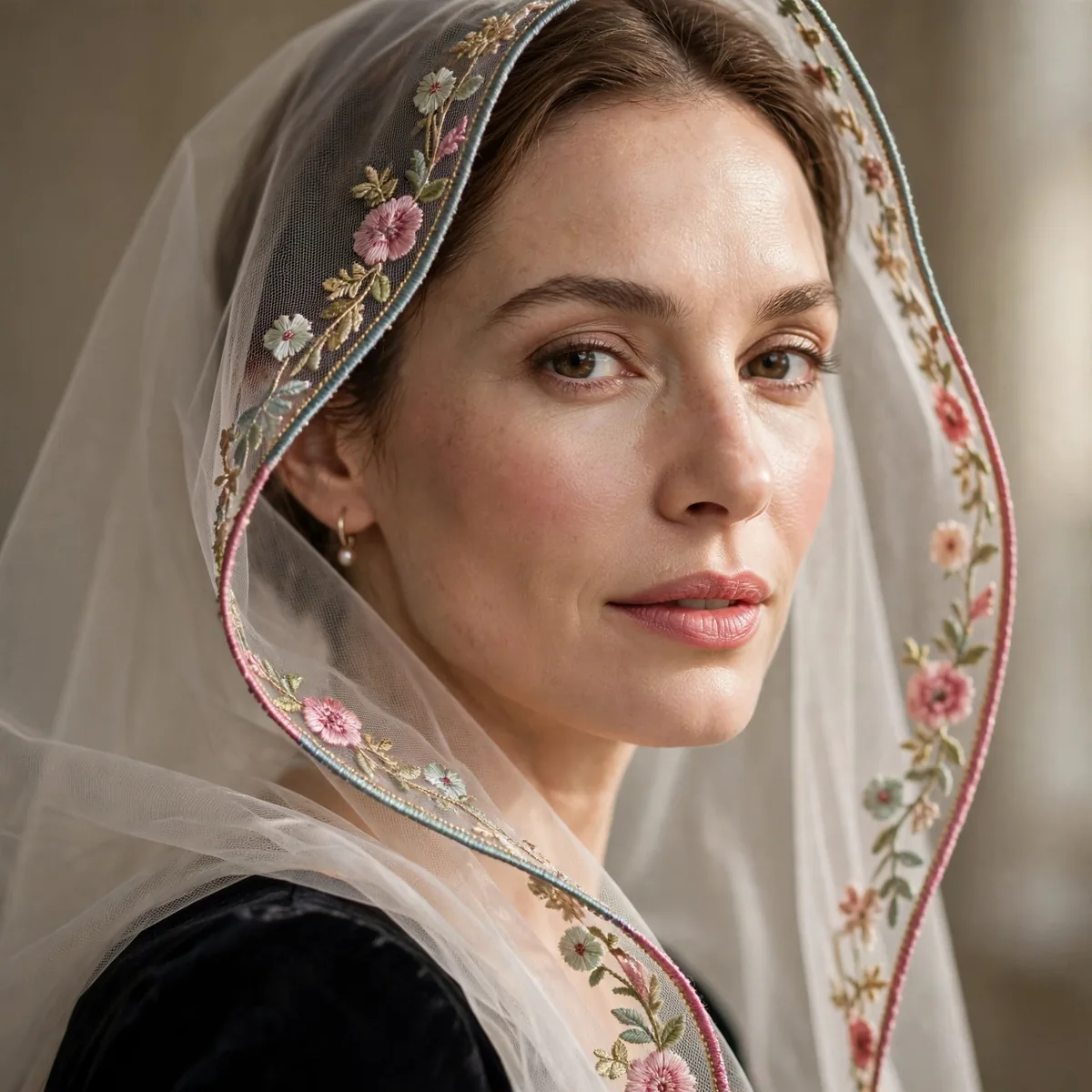 Veil with colored edge trim