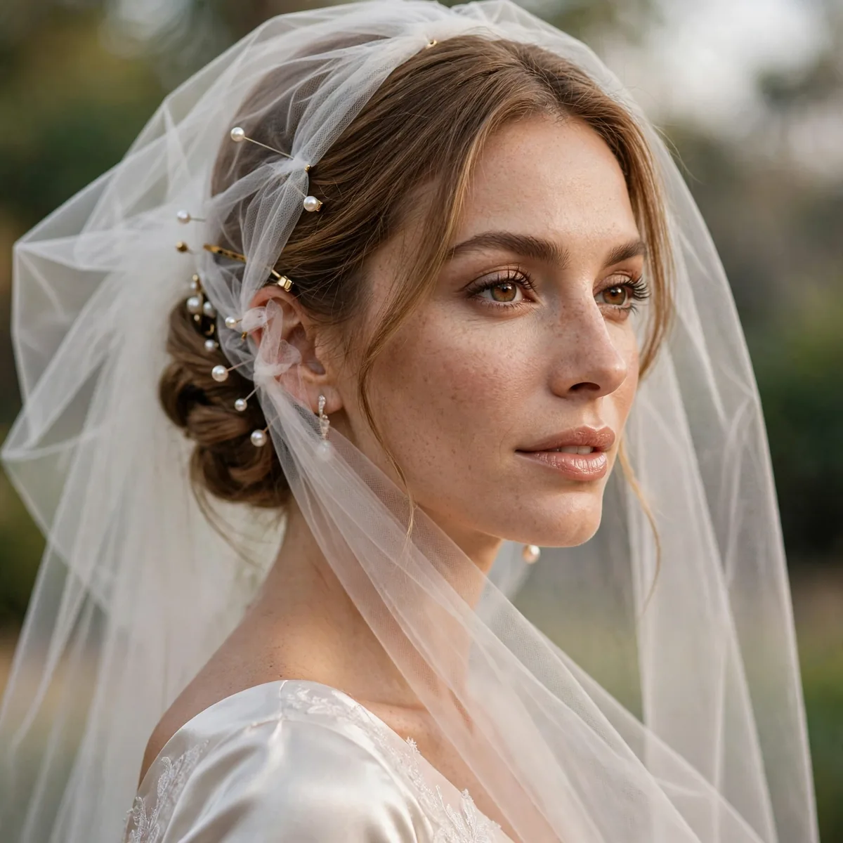 Veil secured for outdoor wedding