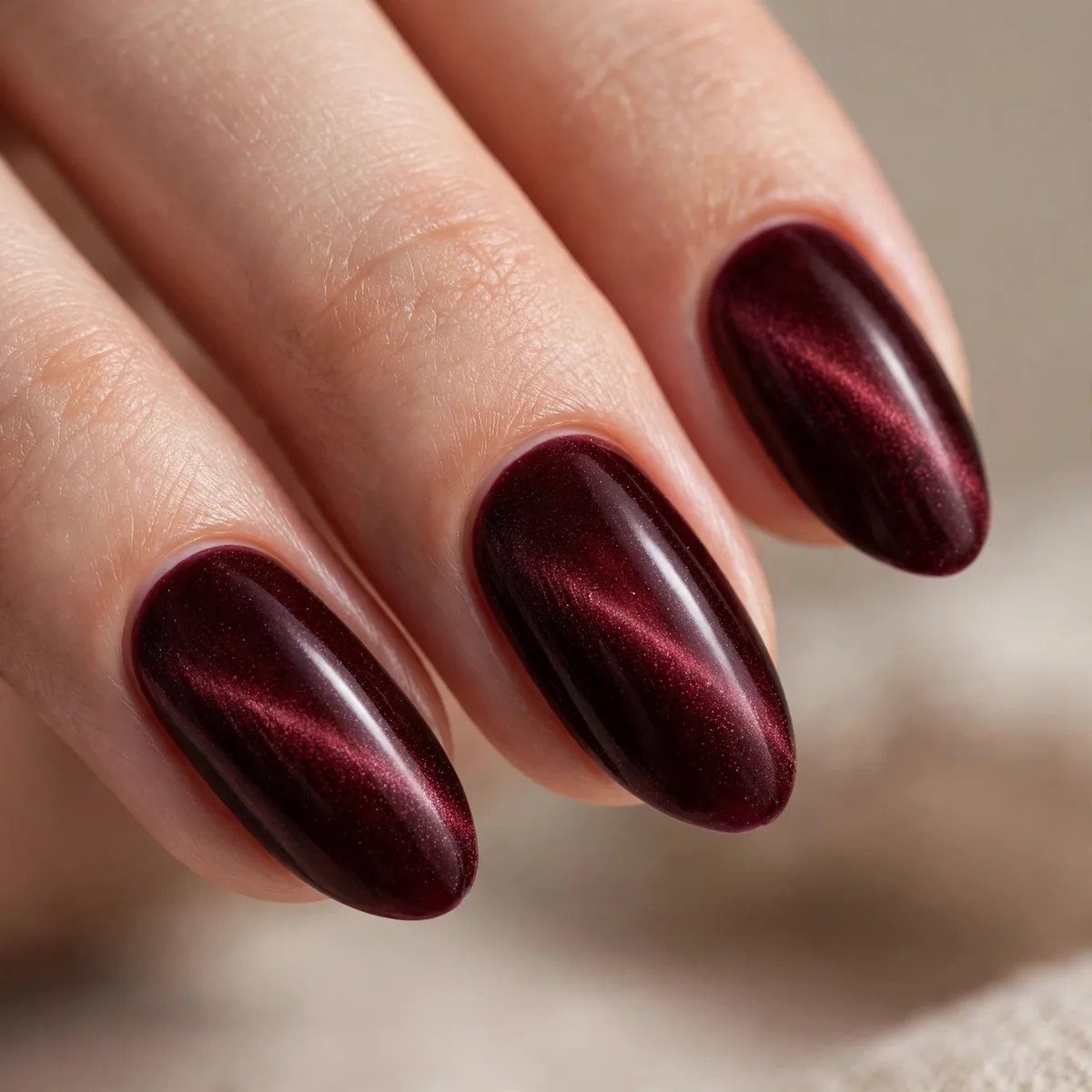 Burgundy velvet magnetic nails