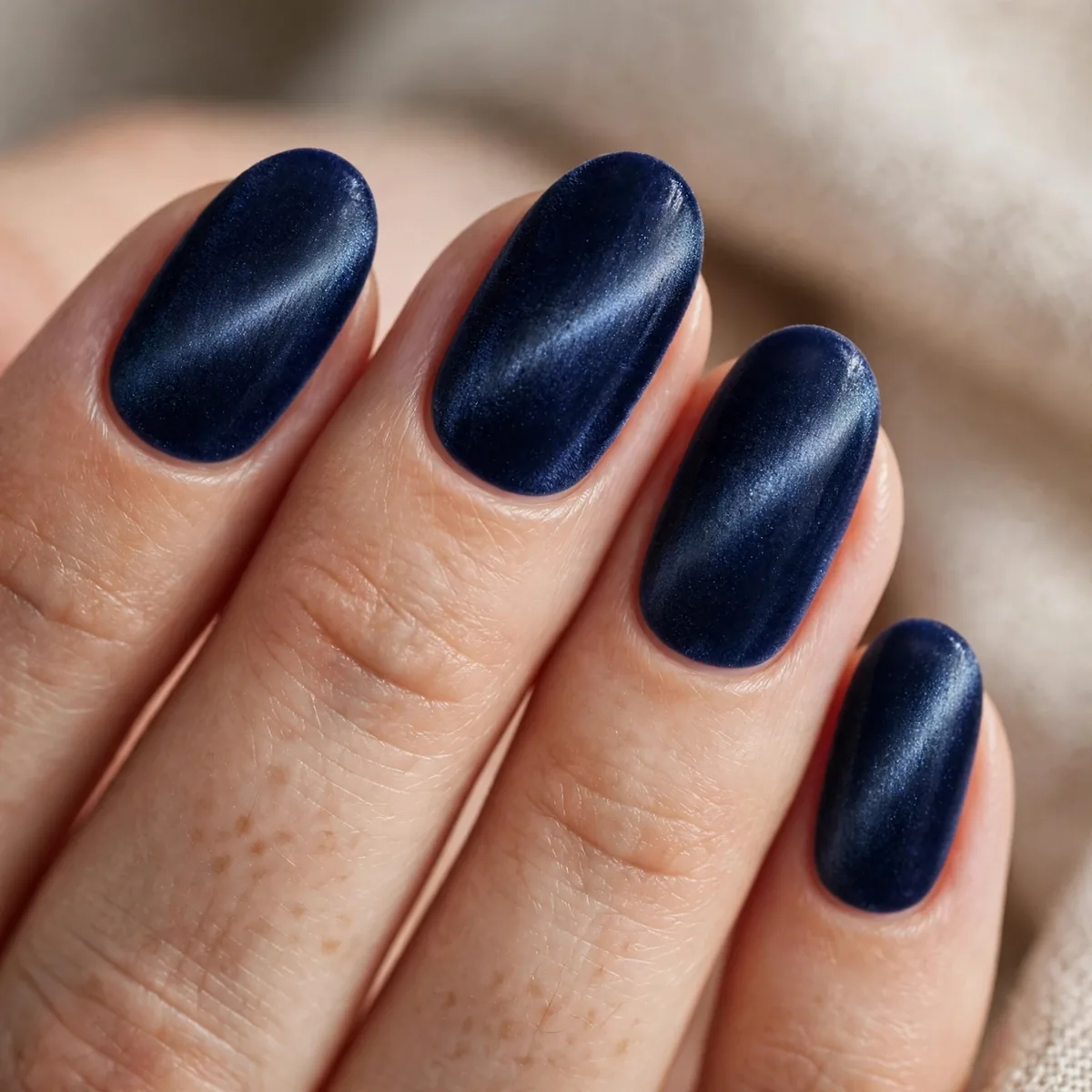 Navy blue velvet magnetic nails