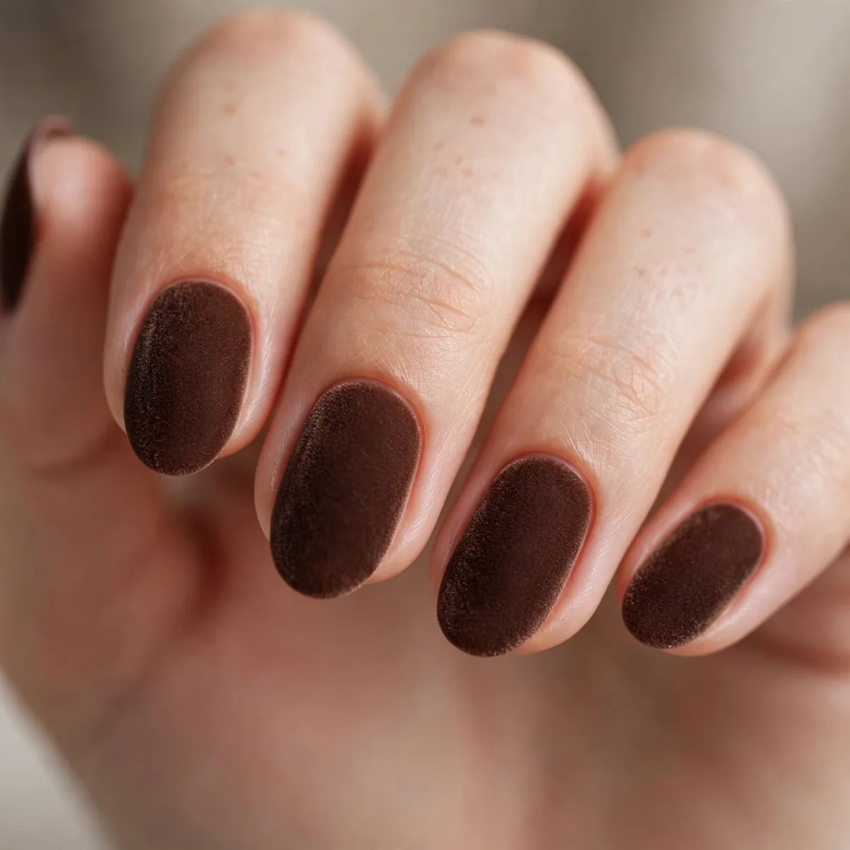 Chocolate brown velvet nails
