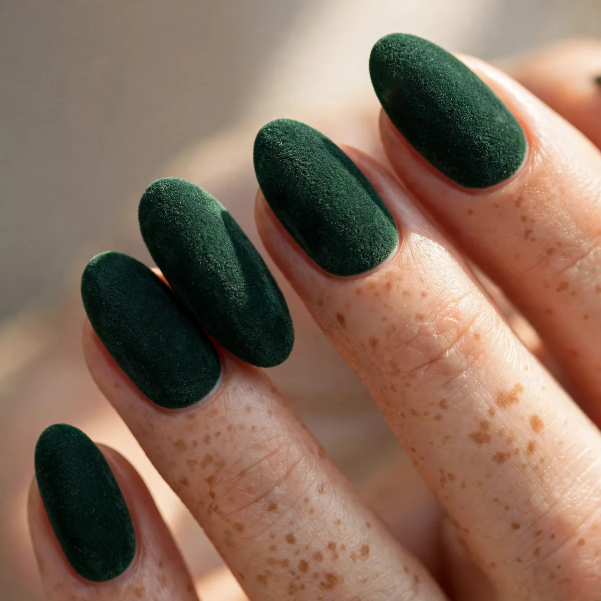 Forest green velvet nails