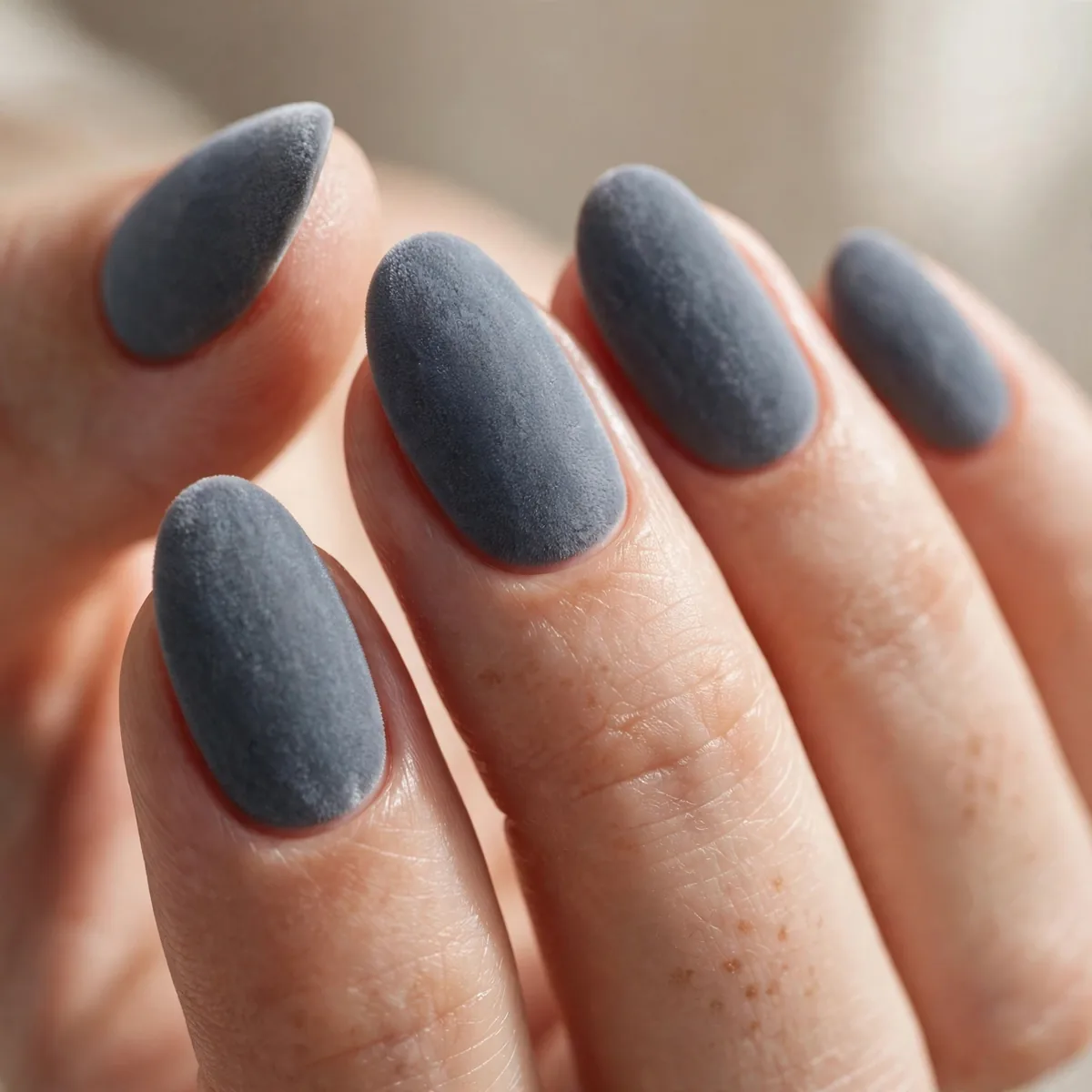 Slate gray velvet nails