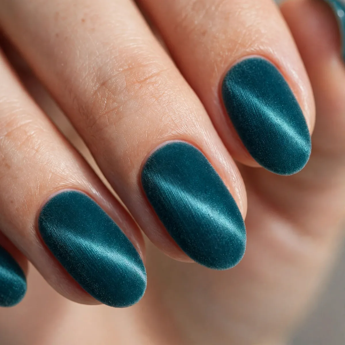 Teal velvet magnetic nails