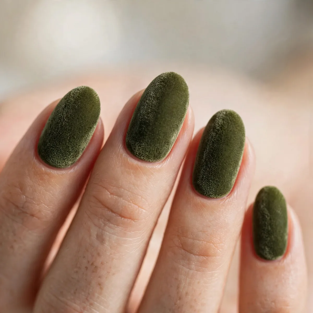Olive green velvet nails