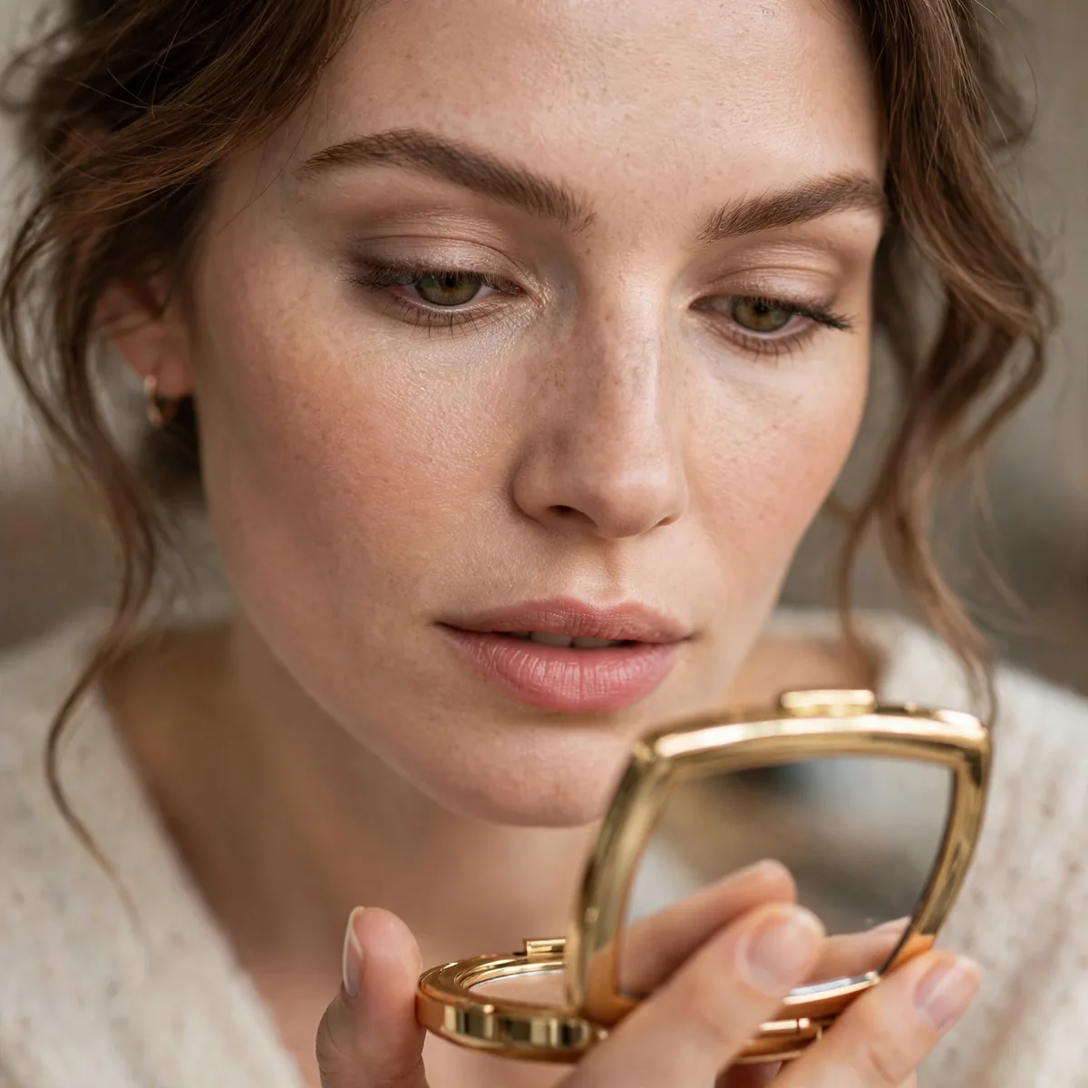Checking makeup at camera distance