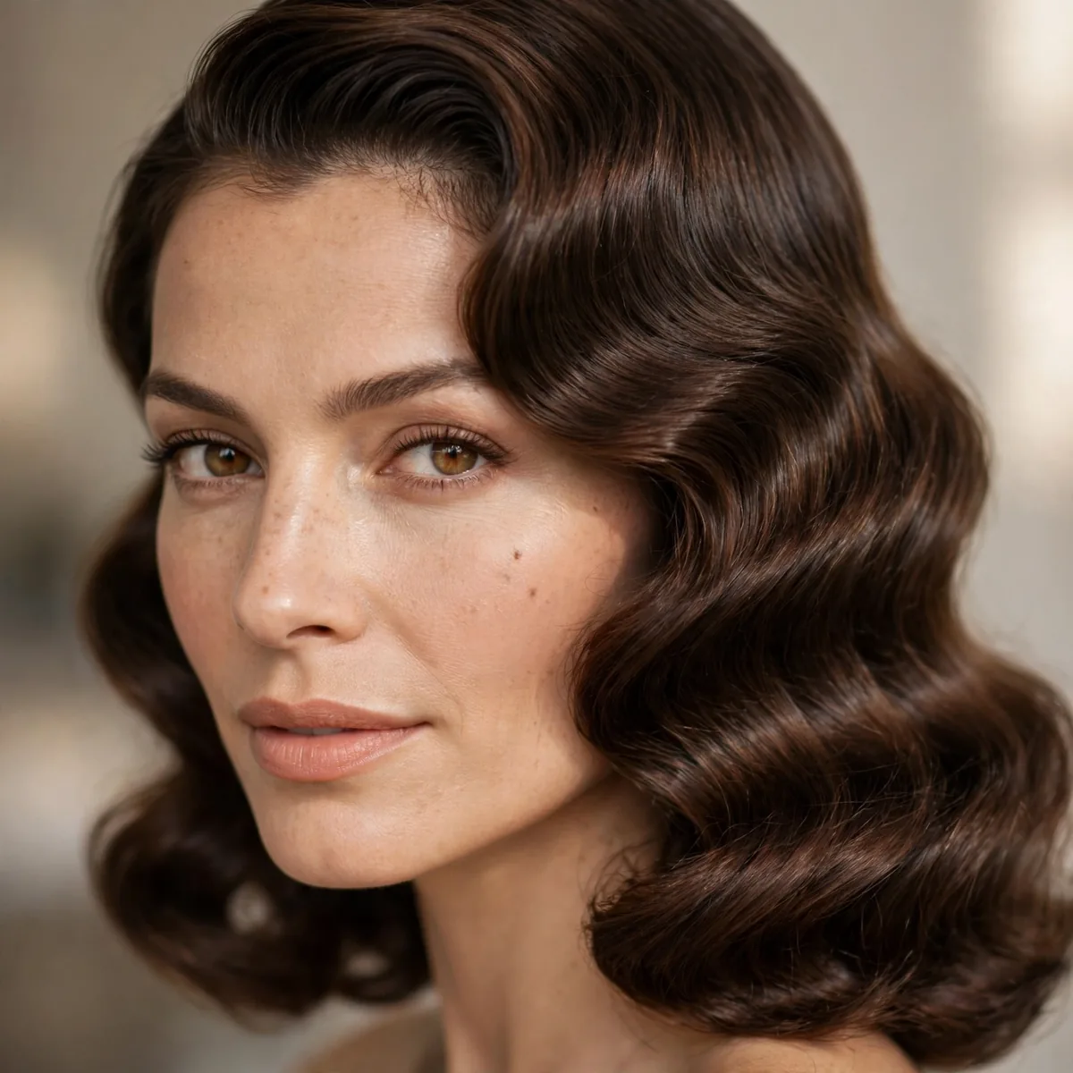 Classic Hollywood waves with deep side part