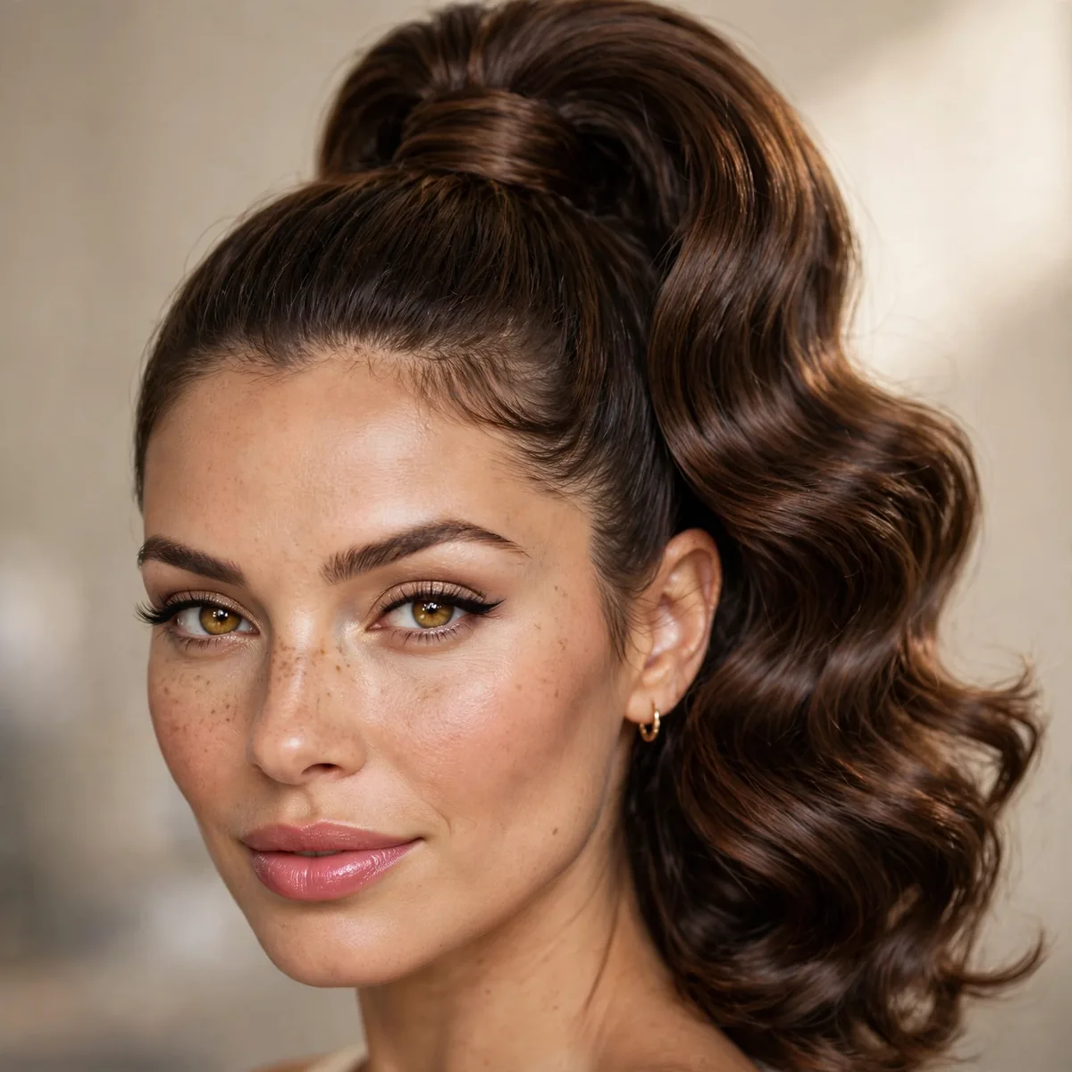 High ponytail with retro glam waves