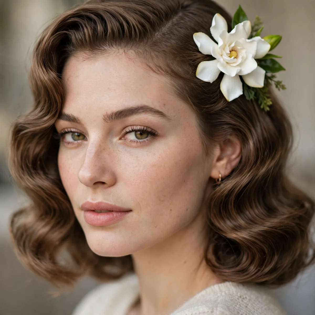 Vintage waves with a flower hair accent