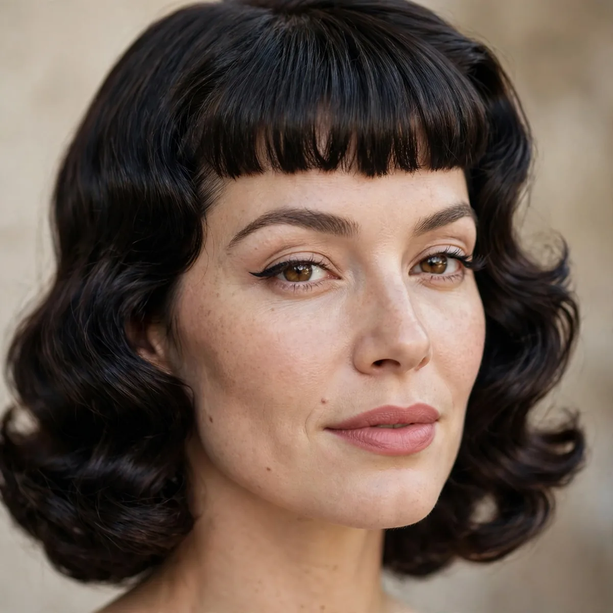 Short Bettie bangs with vintage waves