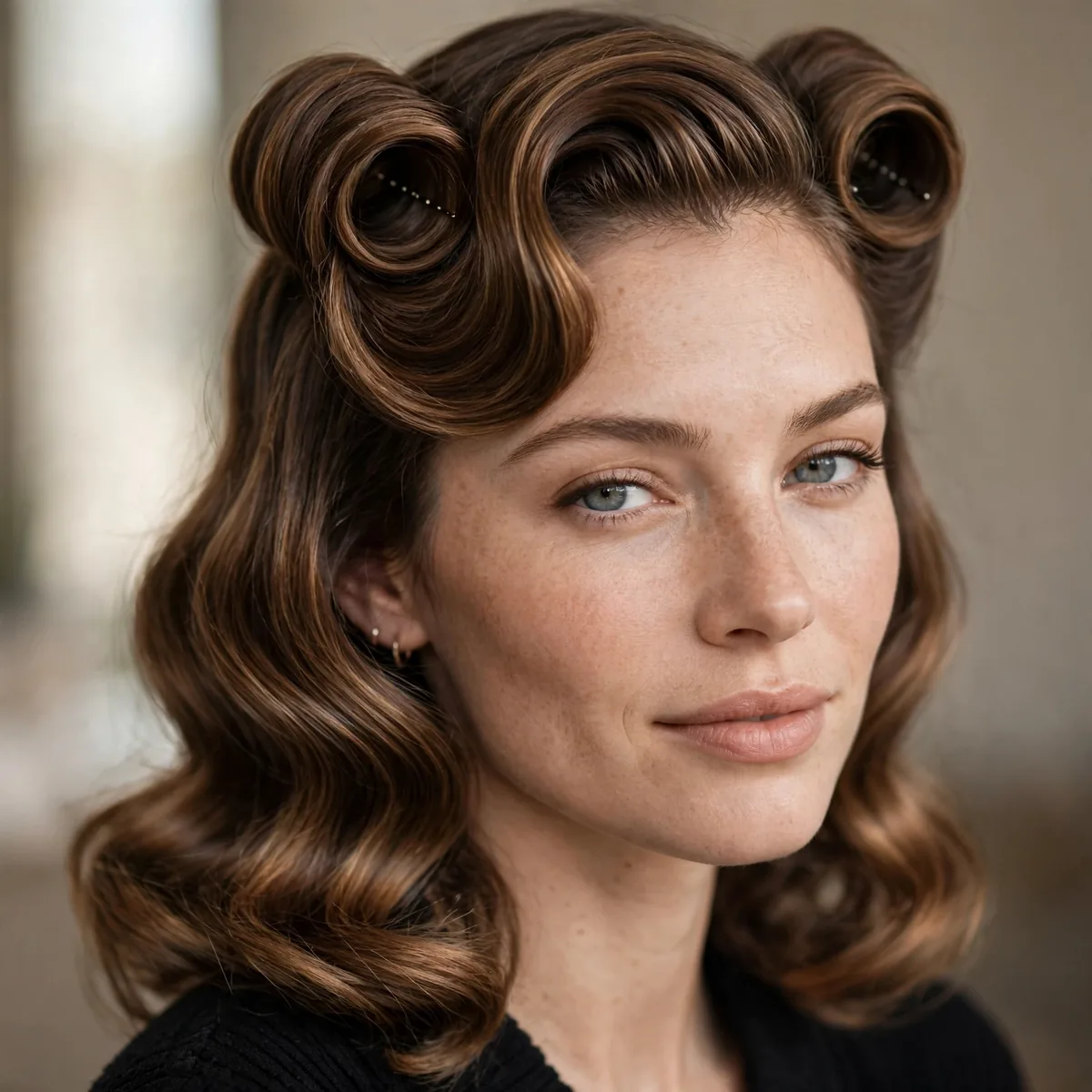 Victory rolls paired with waved lengths