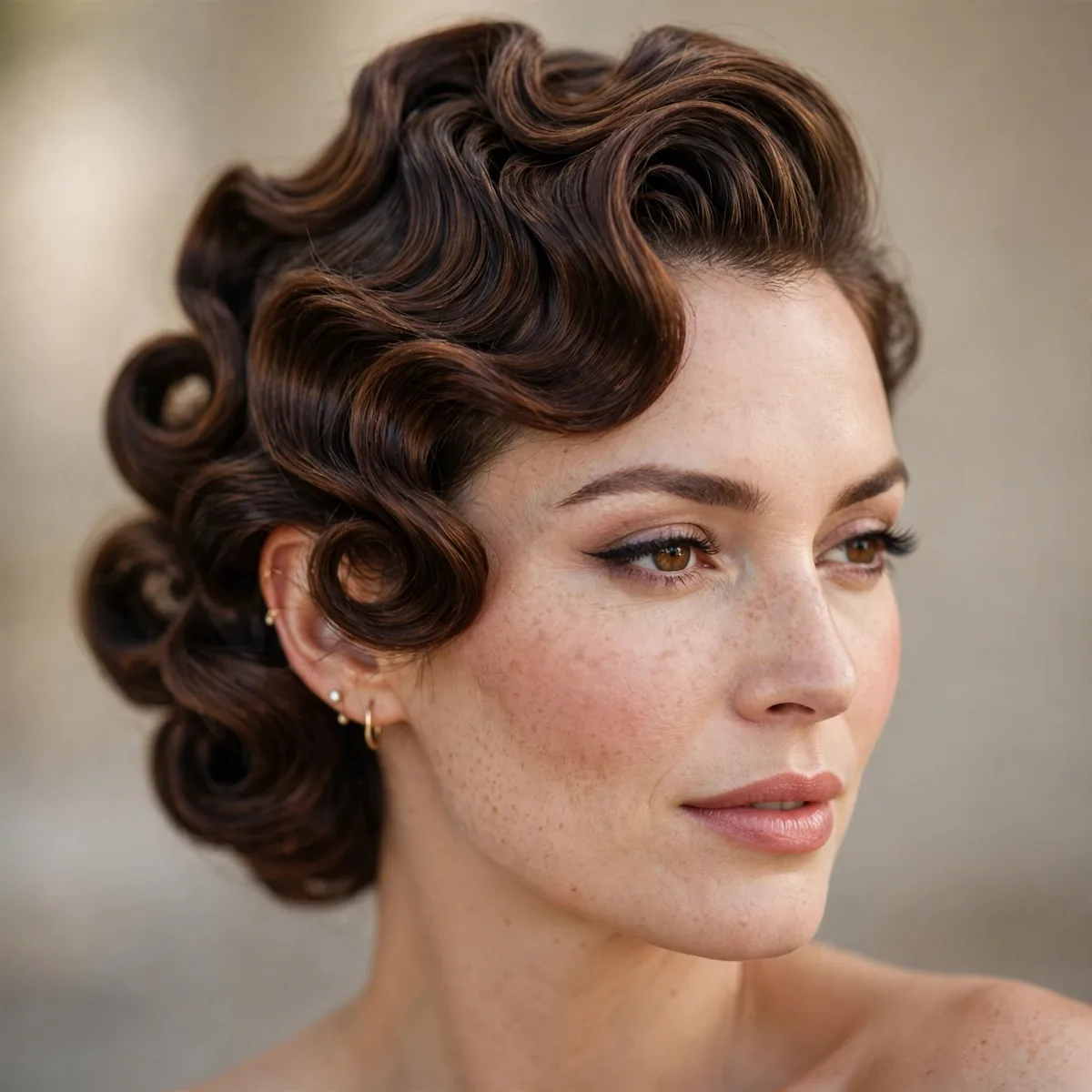 Sculpted vintage updo with waves