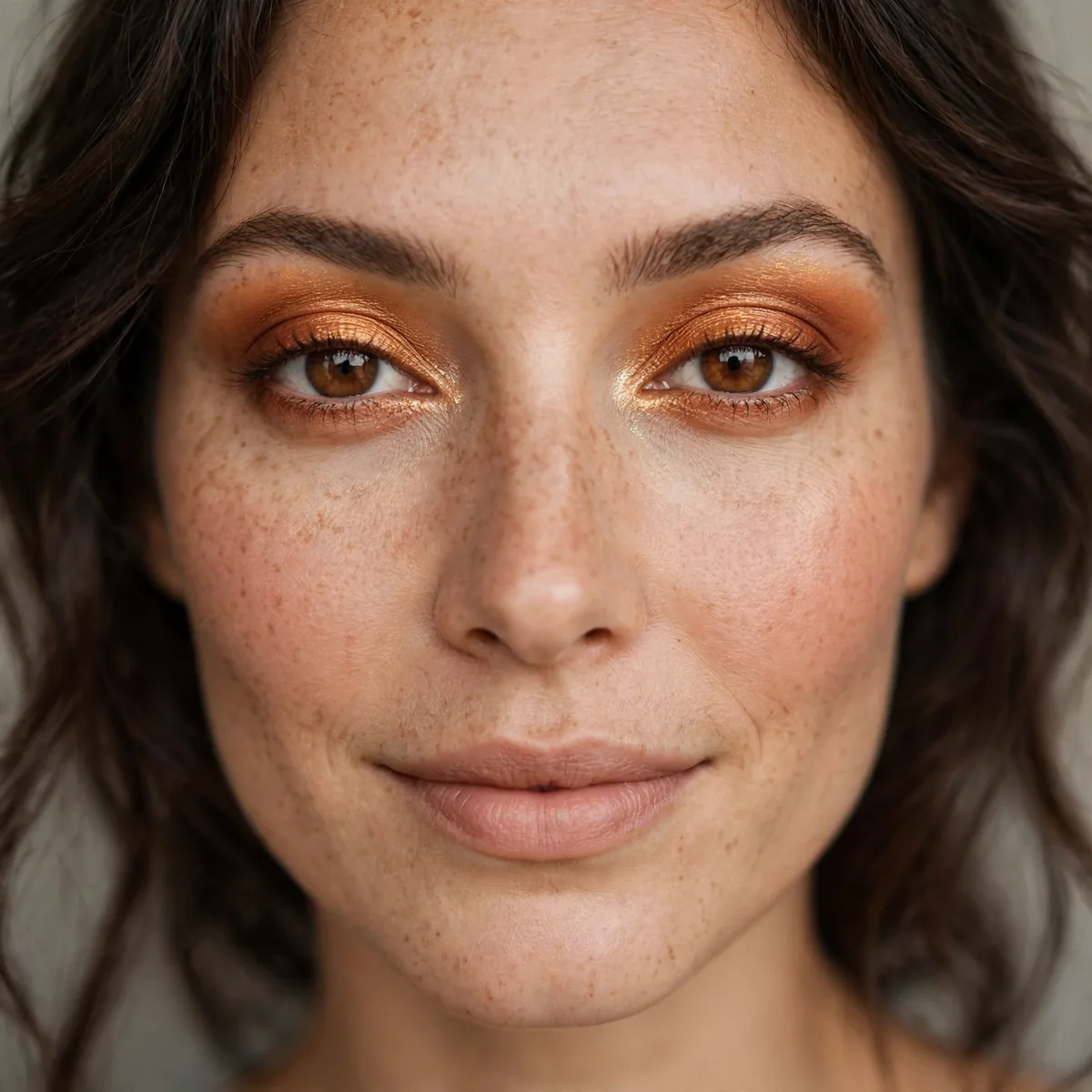 Amber glow eyeshadow on brown eyes