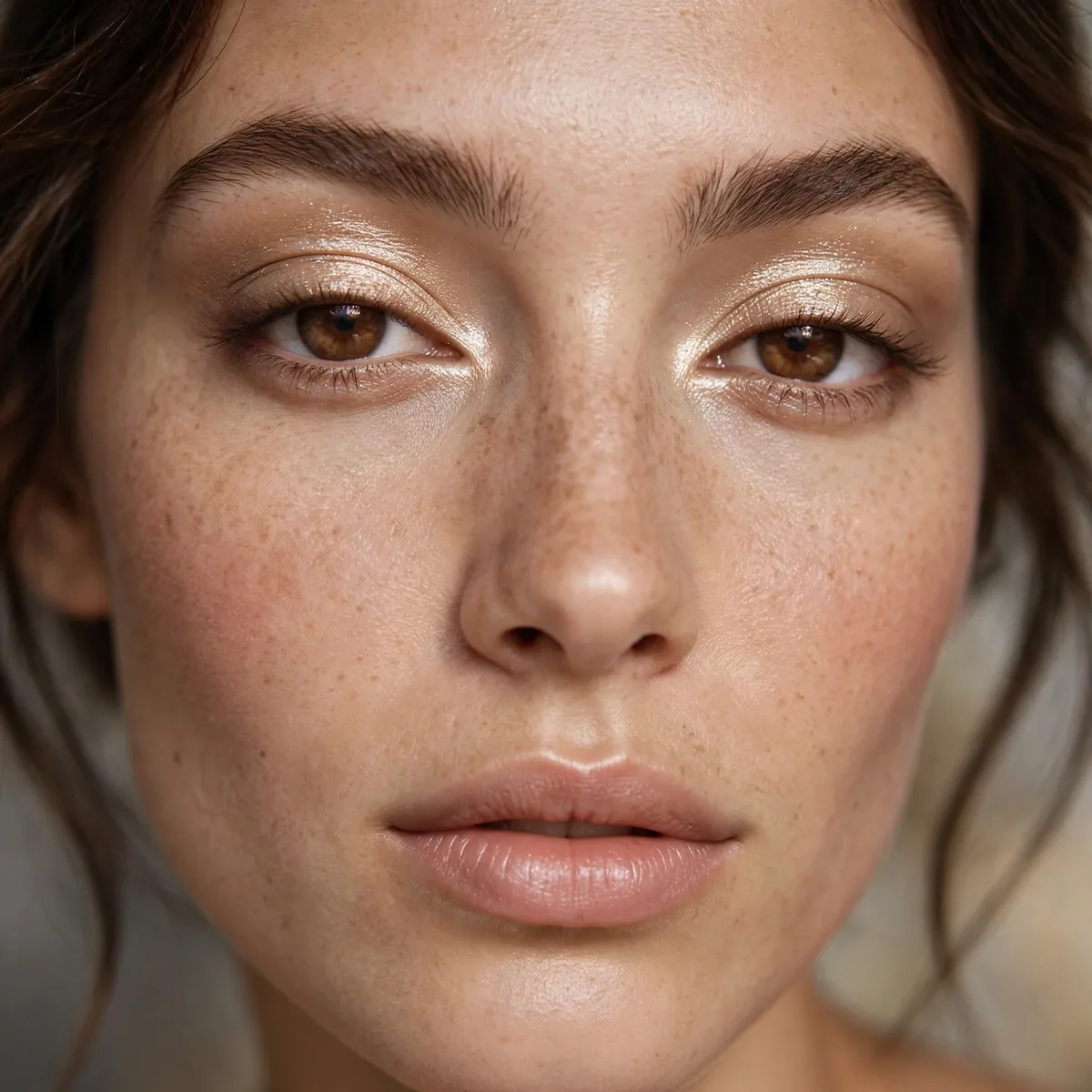 Champagne eyeshadow brightening brown eyes
