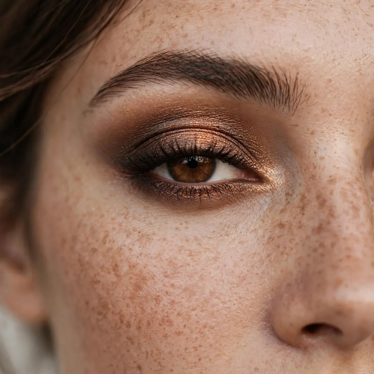 Bronze smokey eye on brown eyes