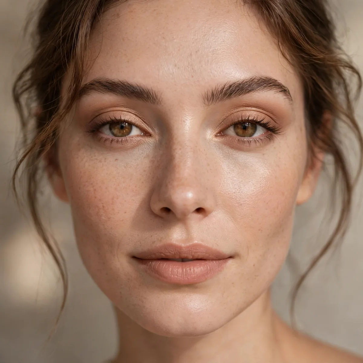 Warm nude eyeshadow minimal look